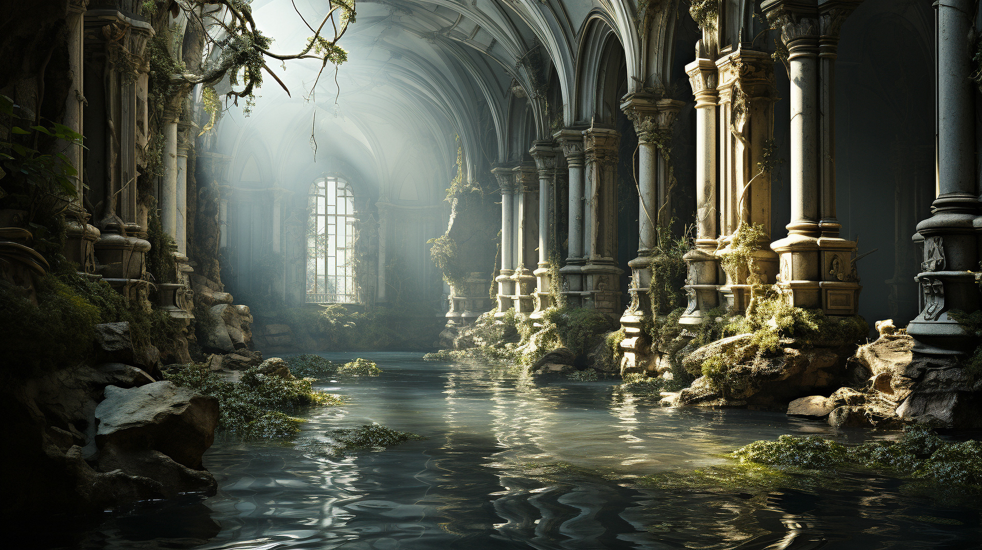Venice. Nature reclaiming territory with plants winding through broken windows.