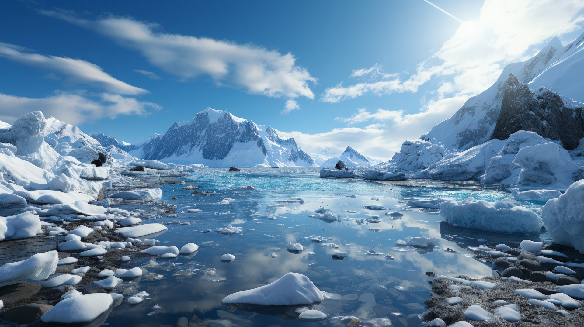 Des glaciers imposants rencontrent l'océan, créant un contraste spectaculaire entre la glace et l'eau.