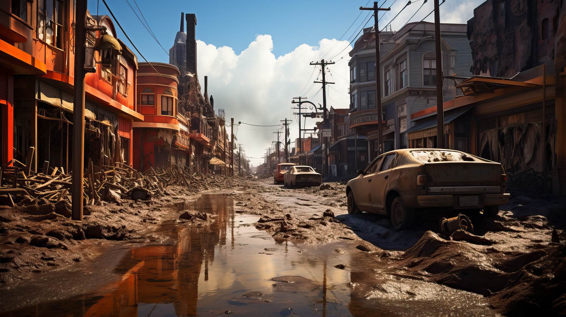 被灰烬覆盖的旧金山公共图书馆内部废墟