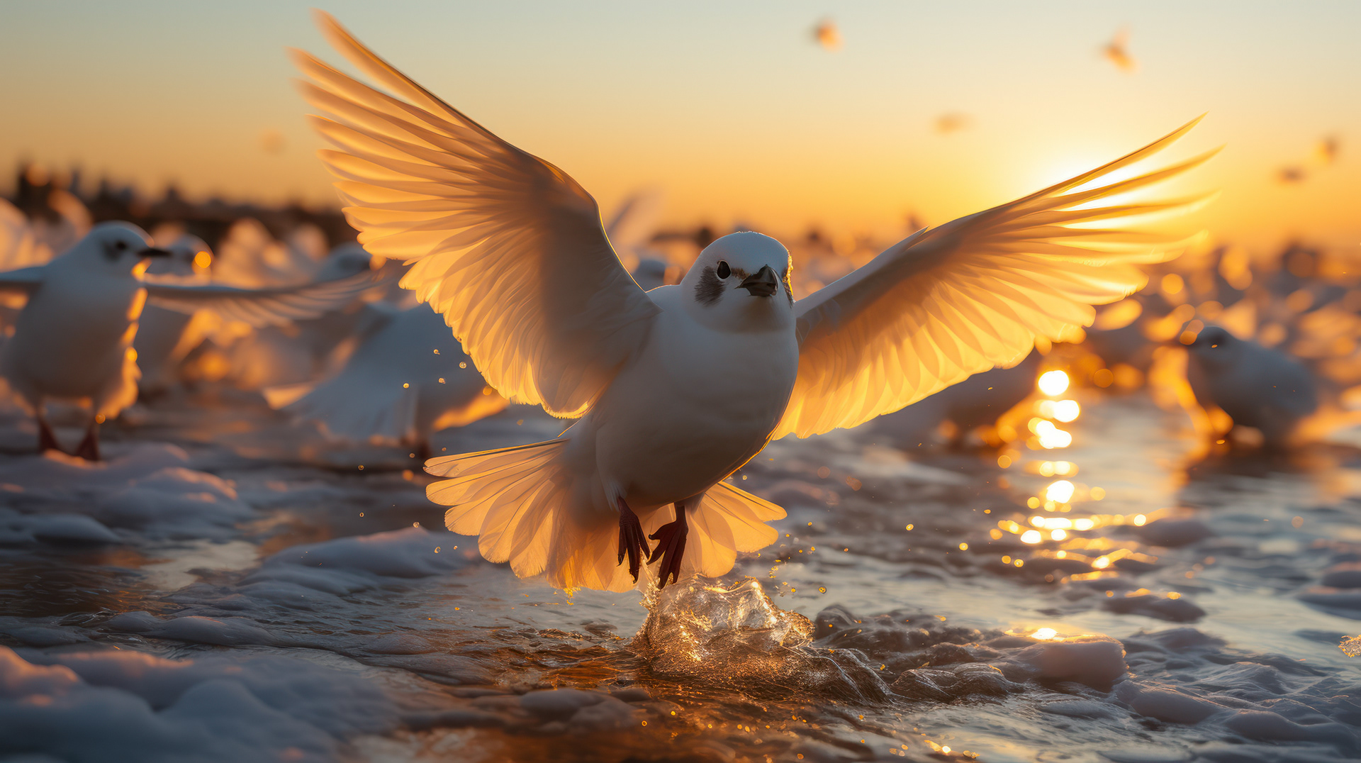 Un délicat pétrel des neiges perché sur un affleurement rocheux, avec la grandeur des montagnes de l'Antarctique en arrière-plan.