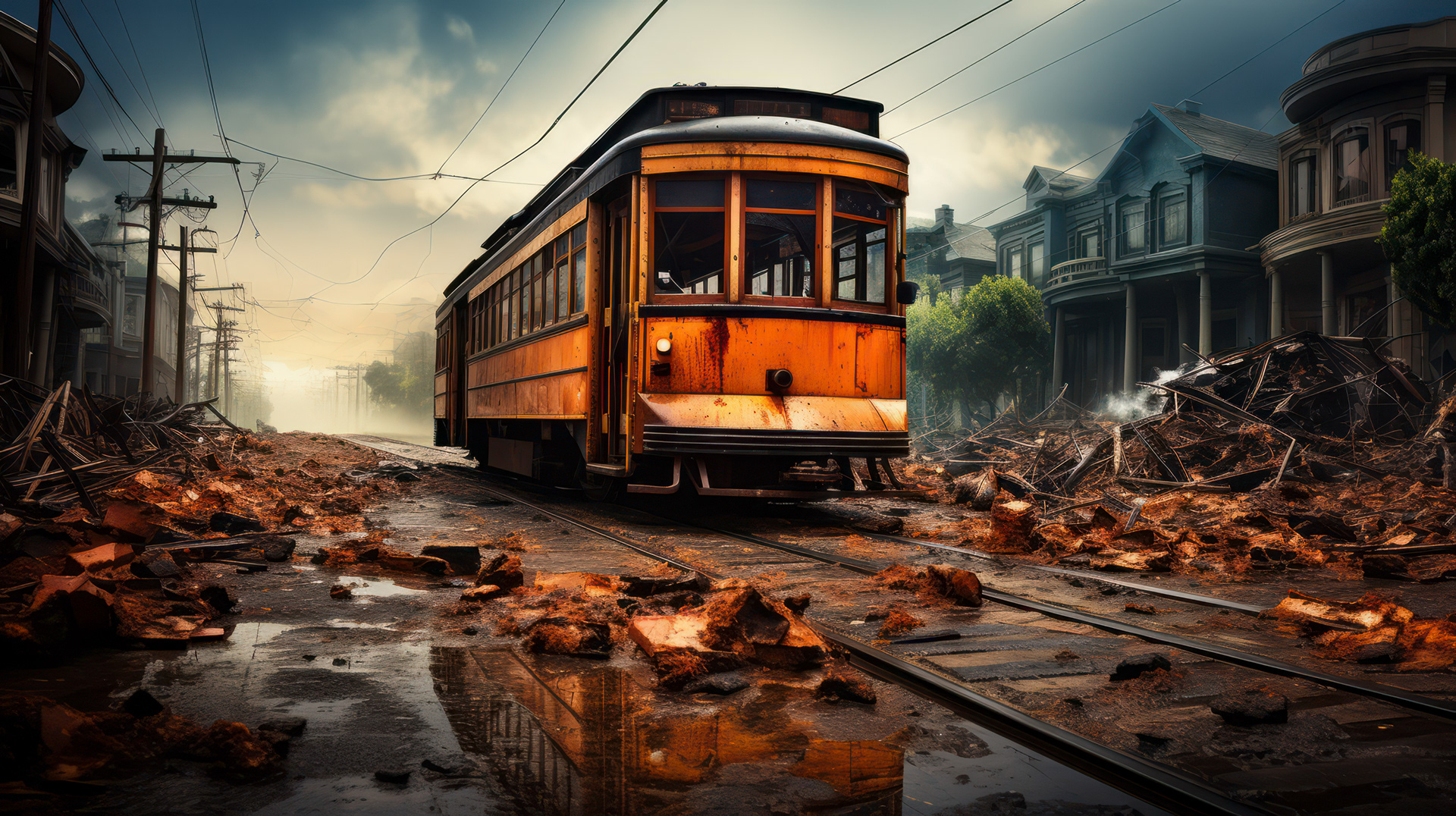 Derelict trams on the once-busy streets of San Francisco