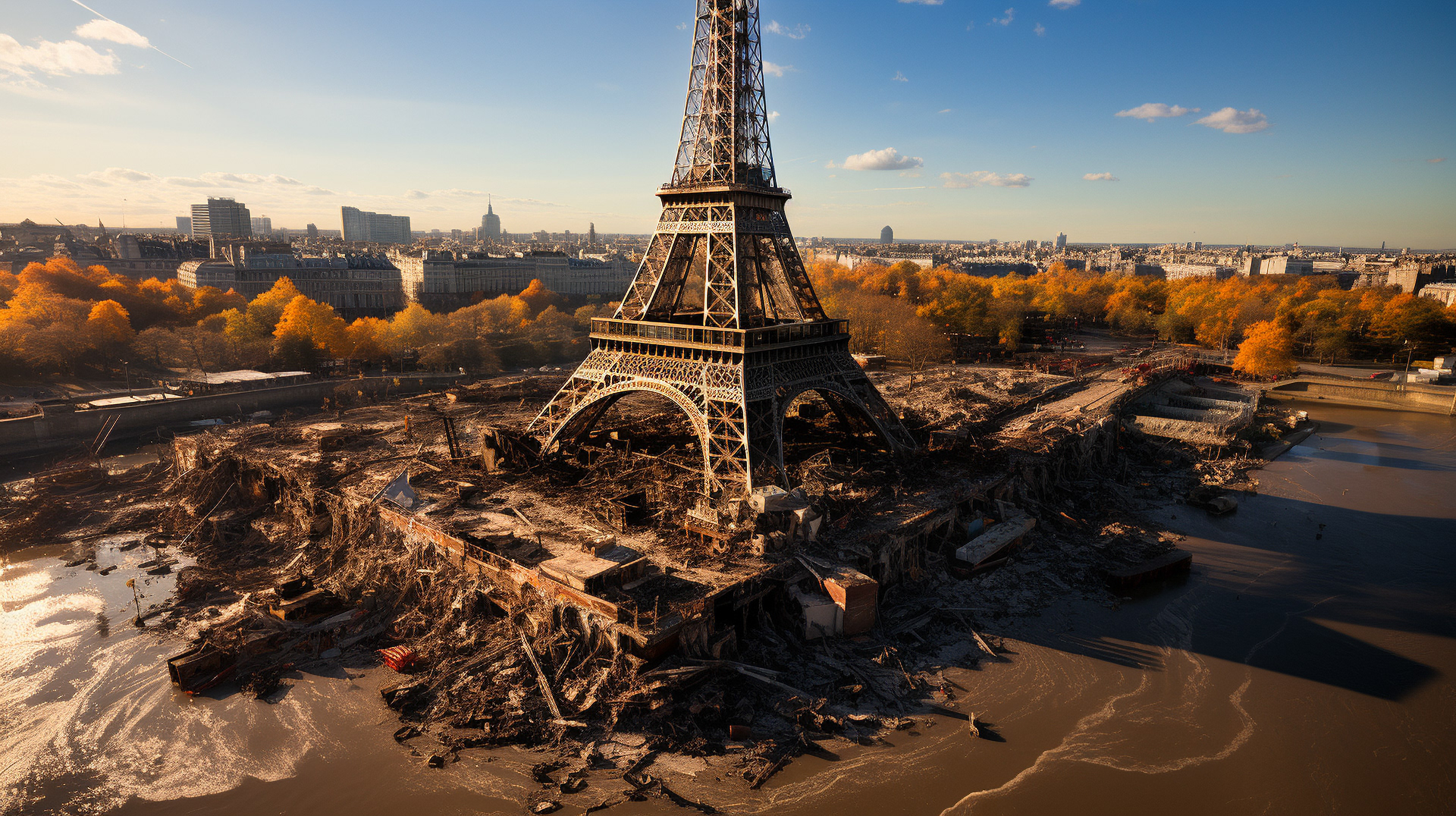 La Tour Eiffel résiste aux dégâts causés par le tremblement de terre à Paris