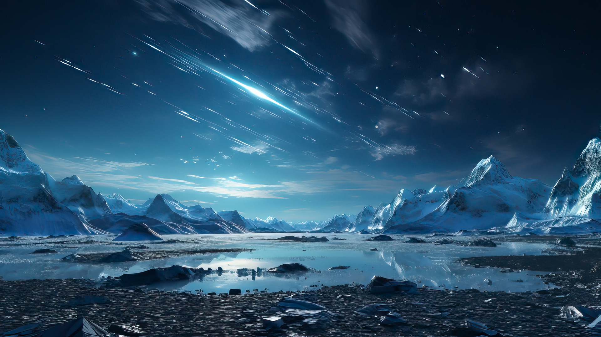 Une vue époustouflante de la comète de Halley traversant le ciel nocturne de l'Antarctique, sa queue brillant de mille feux sur fond d'étoiles.