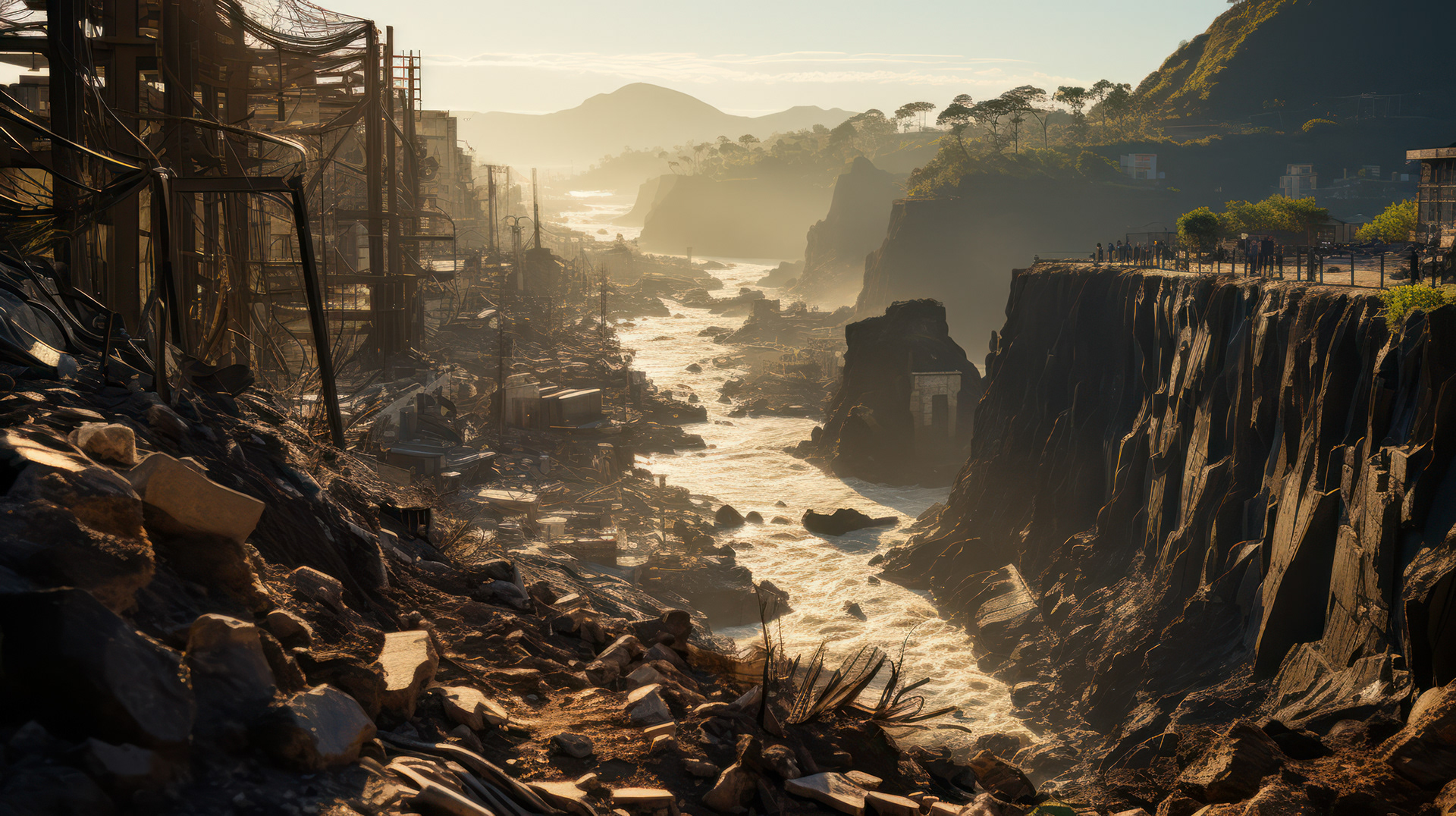 Des structures en ruine au milieu d'une végétation luxuriante, symbolisant la résilience de Rio et le cycle perpétuel de la création, de la décomposition et de la renaissance.