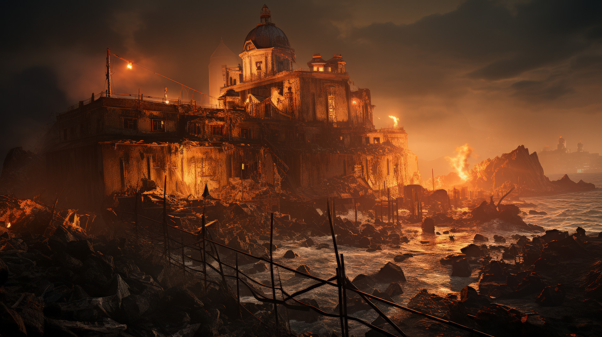 Los edificios de Fisherman's Wharf son consumidos lentamente por el avance de la lava