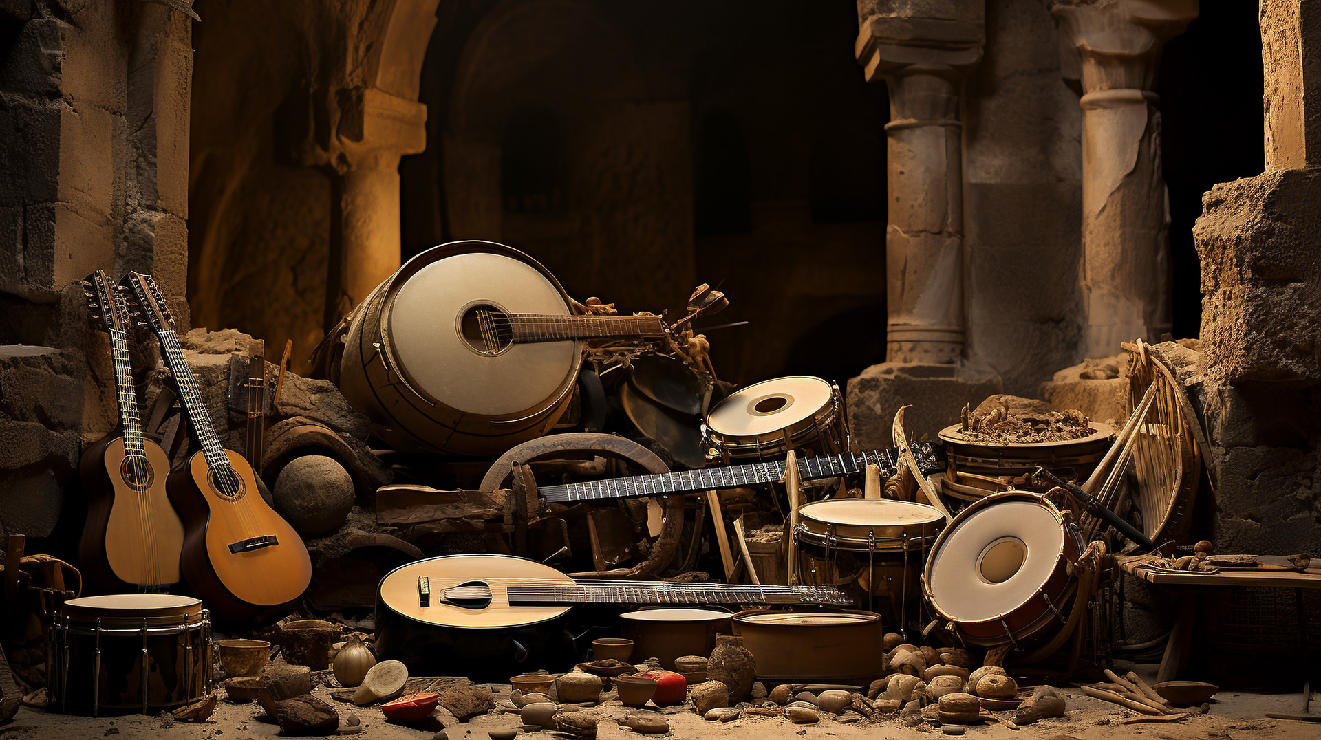 A once-interactive exhibit in the museum, its screens now dark and unresponsive, showcasing the history of Hebrew music.