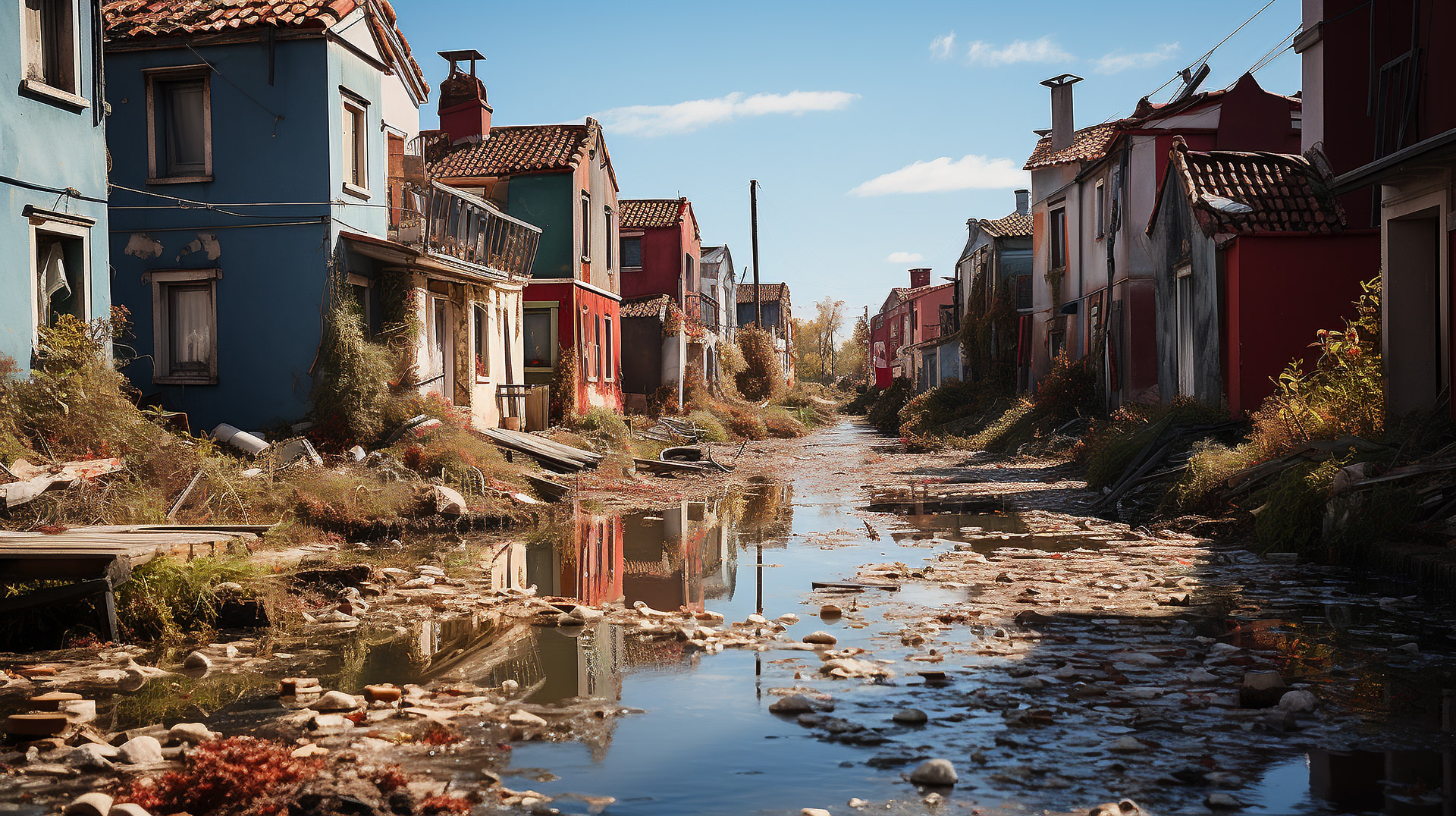 Dark, empty windows and streets strewn with filth on the islands of Venice.
