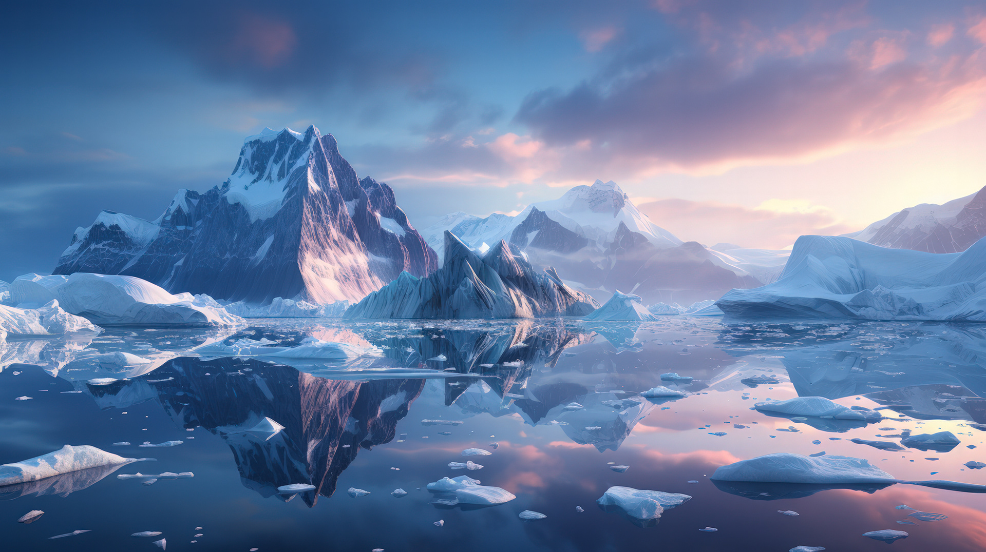 A panoramic view of the sun casting long shadows over the coastal dunes and ice formations, signaling the start of a new day in Antarctica.