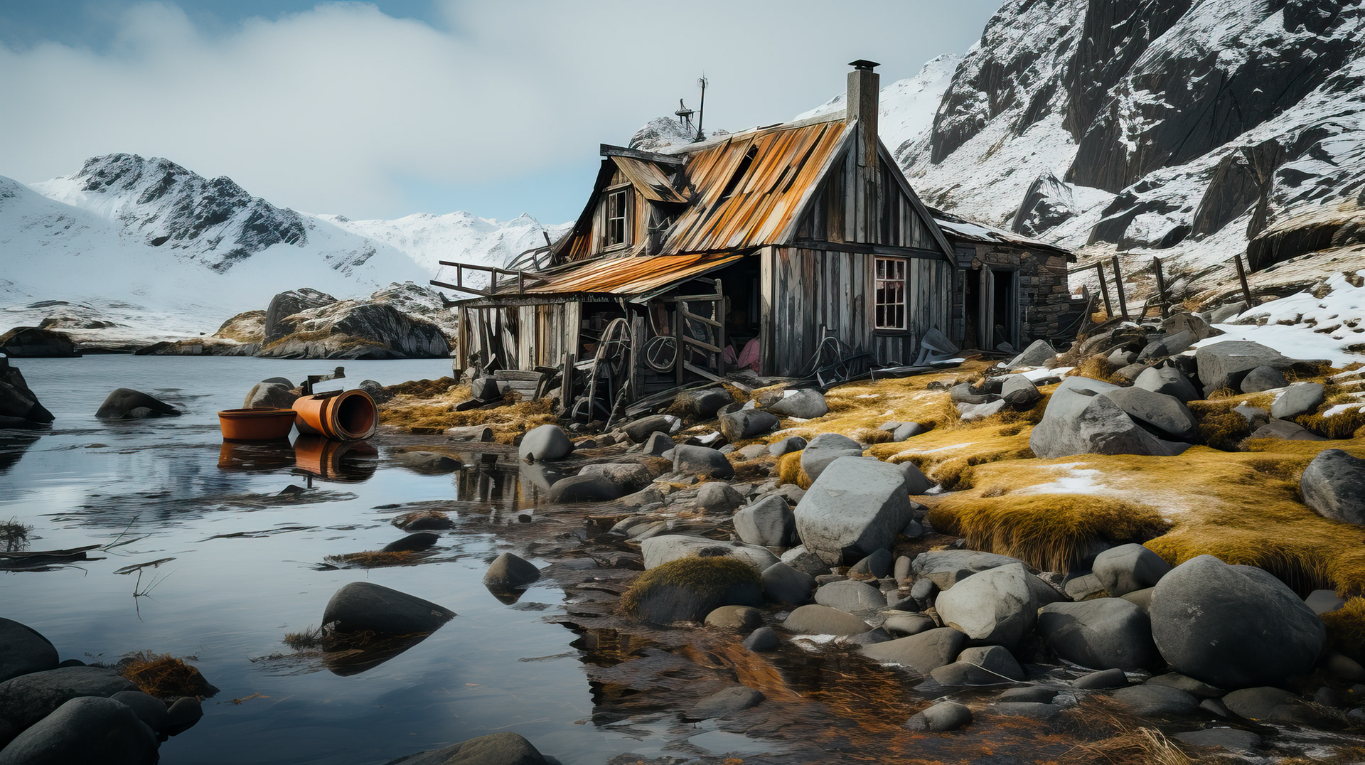 Primer plano de un poste indicador descolorido que señala las instalaciones de una base antártica ahora desierta.