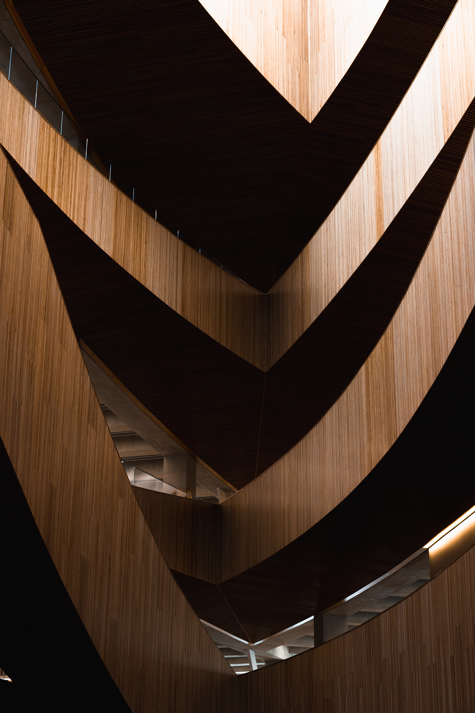 The wooden layers of Calgary Public Library. Sort of looks like a builidng from star wars.