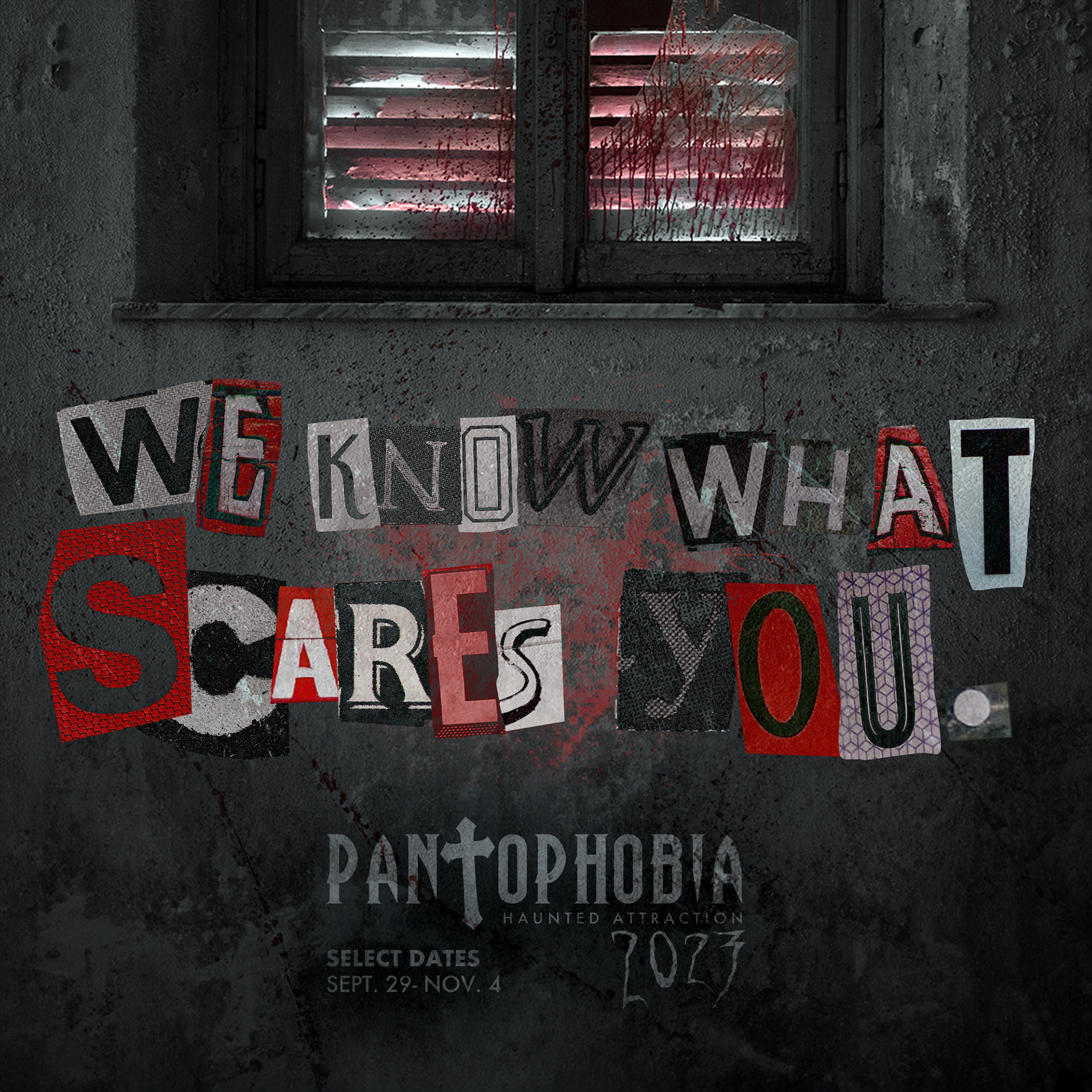 The official key art for the 2023 season of Pantophobia Haunted Attraction.