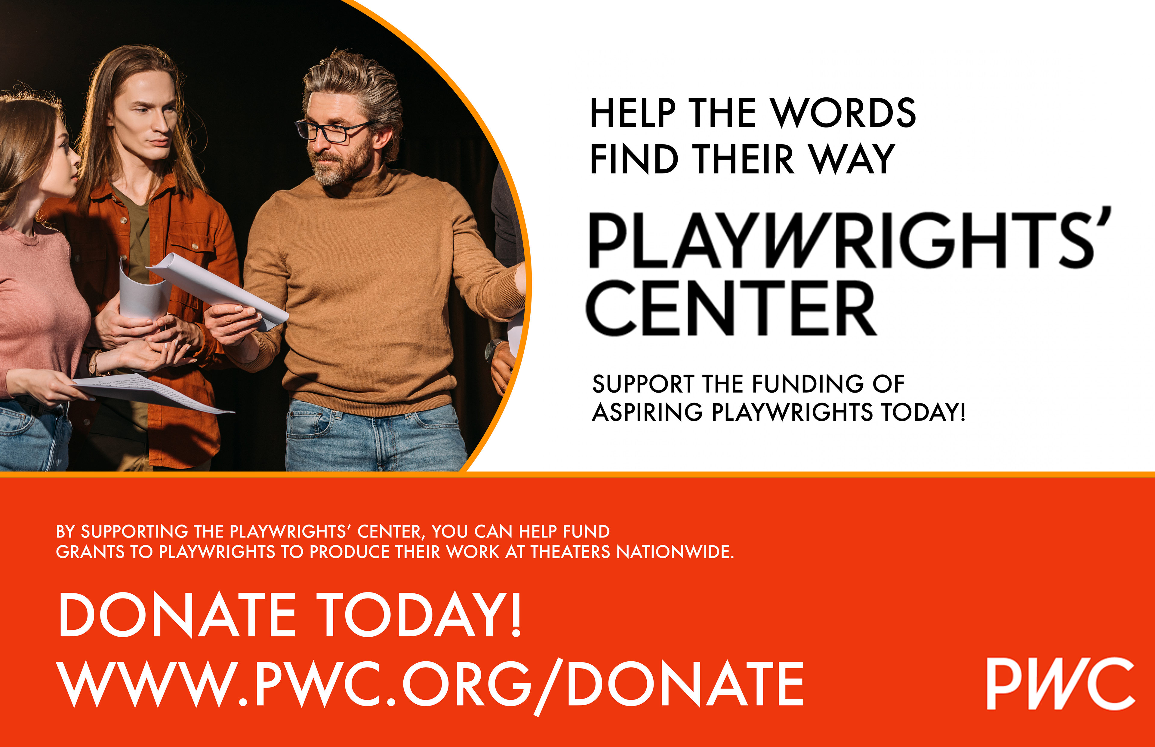 An infographic that promotes a real organization, The Playwrights' Center, and what they stand for.