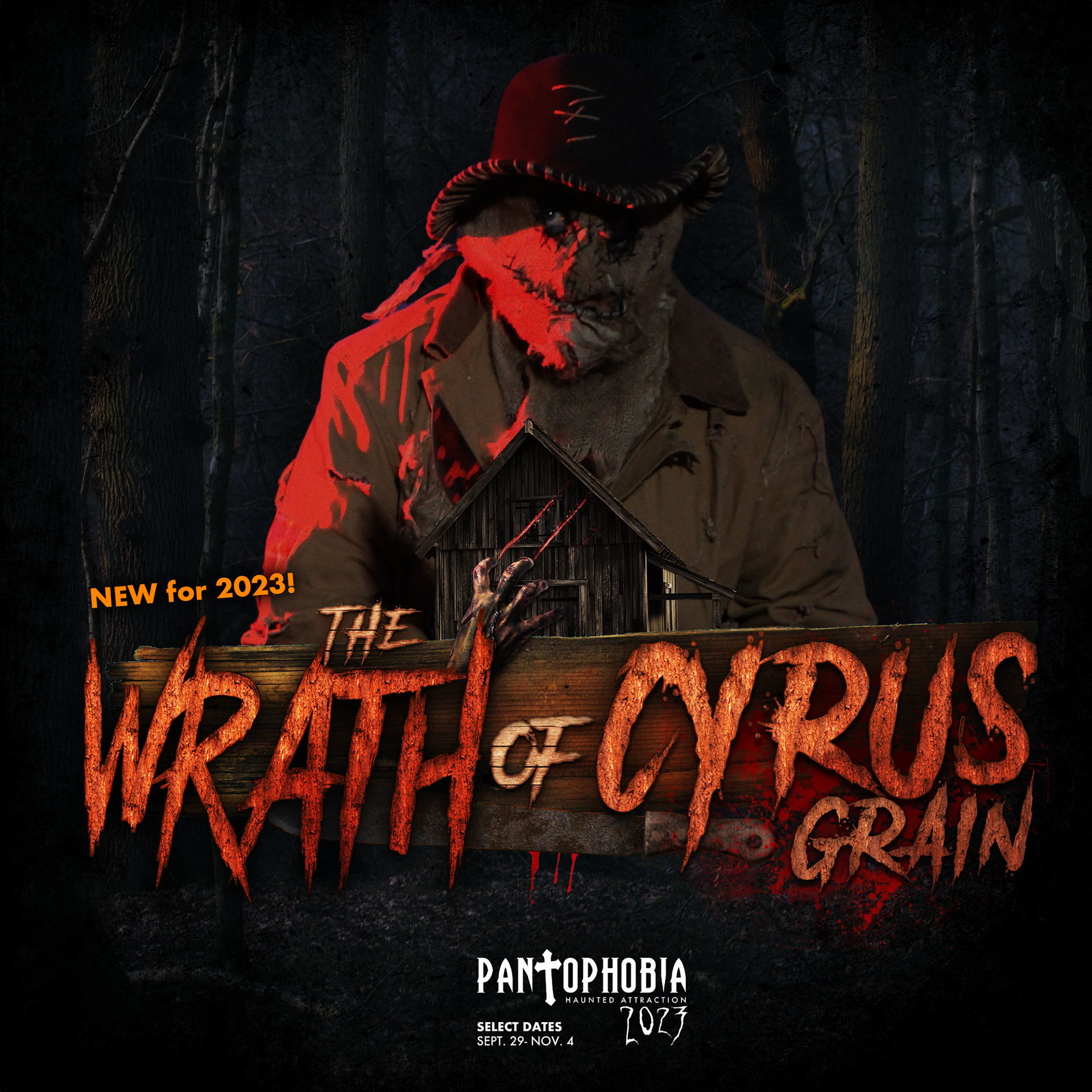 Key art for the new attraction "The Wrath of Cyrus Grain"