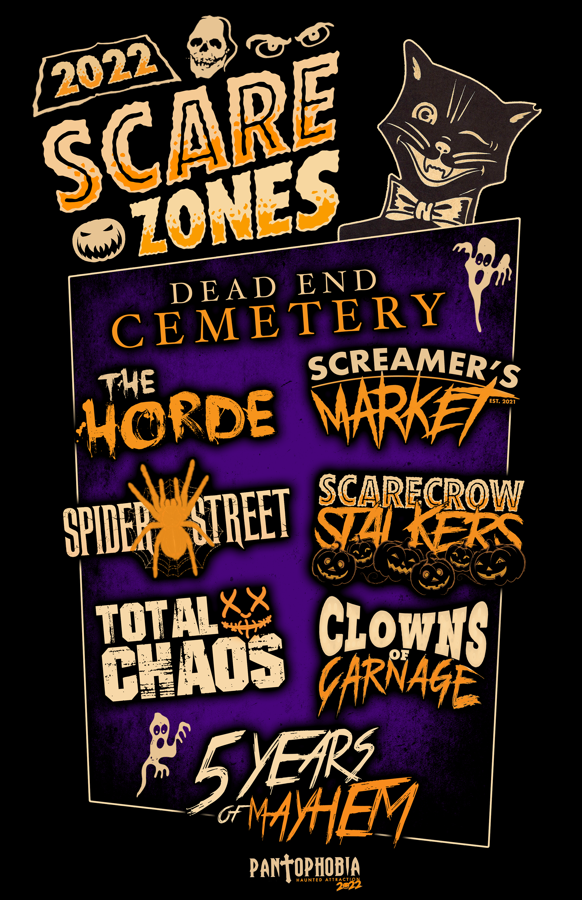 The 2022 scare zone poster for Pantophobia Haunted Attraction. 