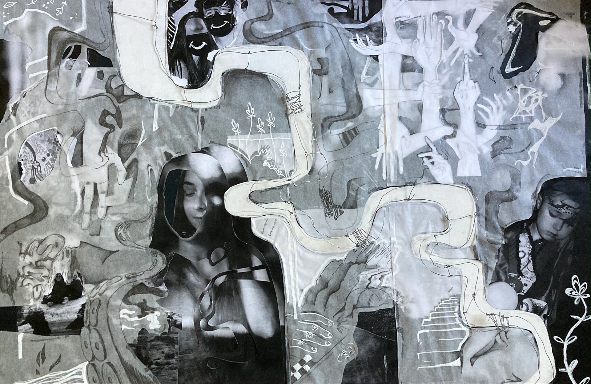 This piece reflects themes of destruction of self image and placement in society. The piece consist of photos, illustrations, and wire to explore connections between art, destruction, and development. (2021)