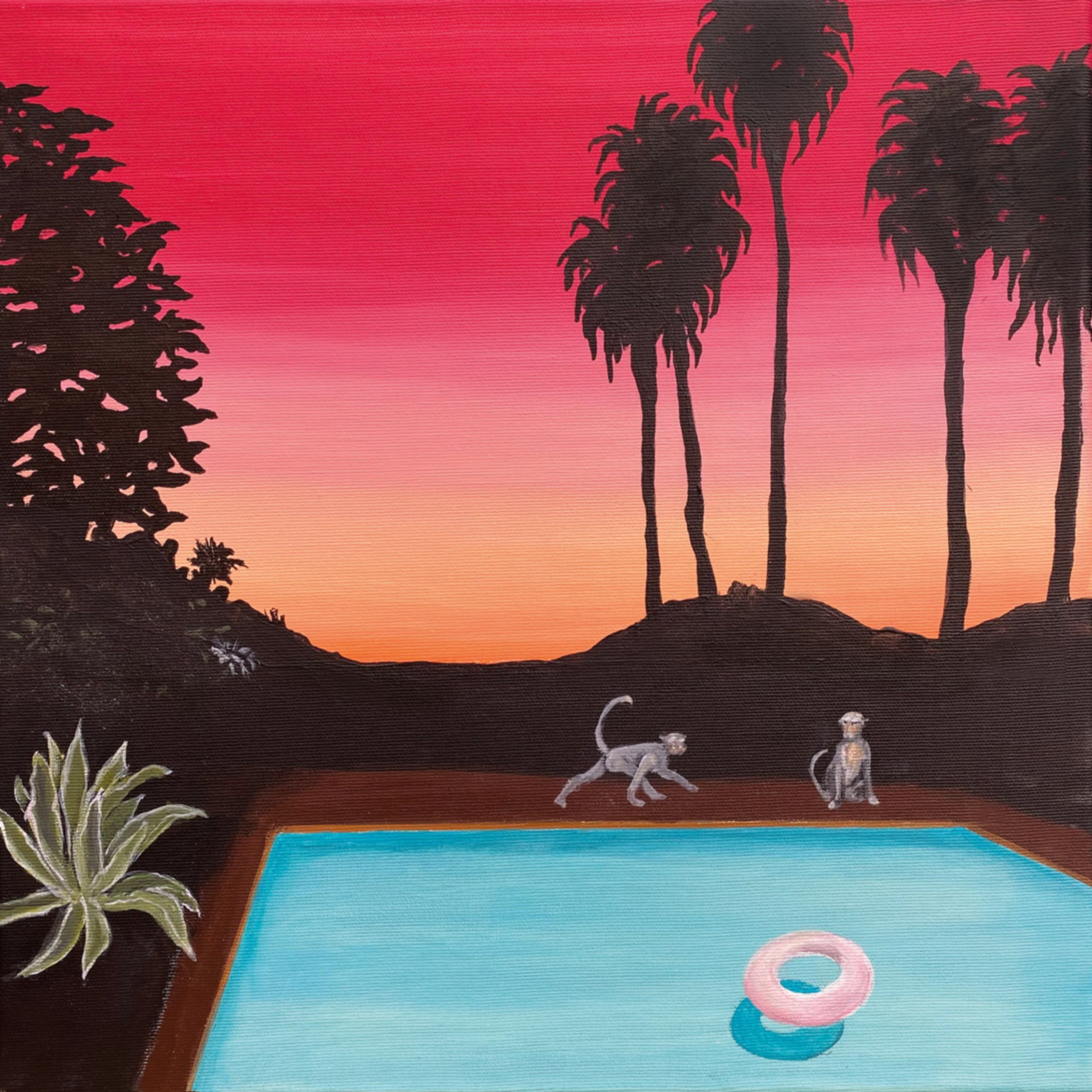 Monkeys and red sky 40 x 40 cm