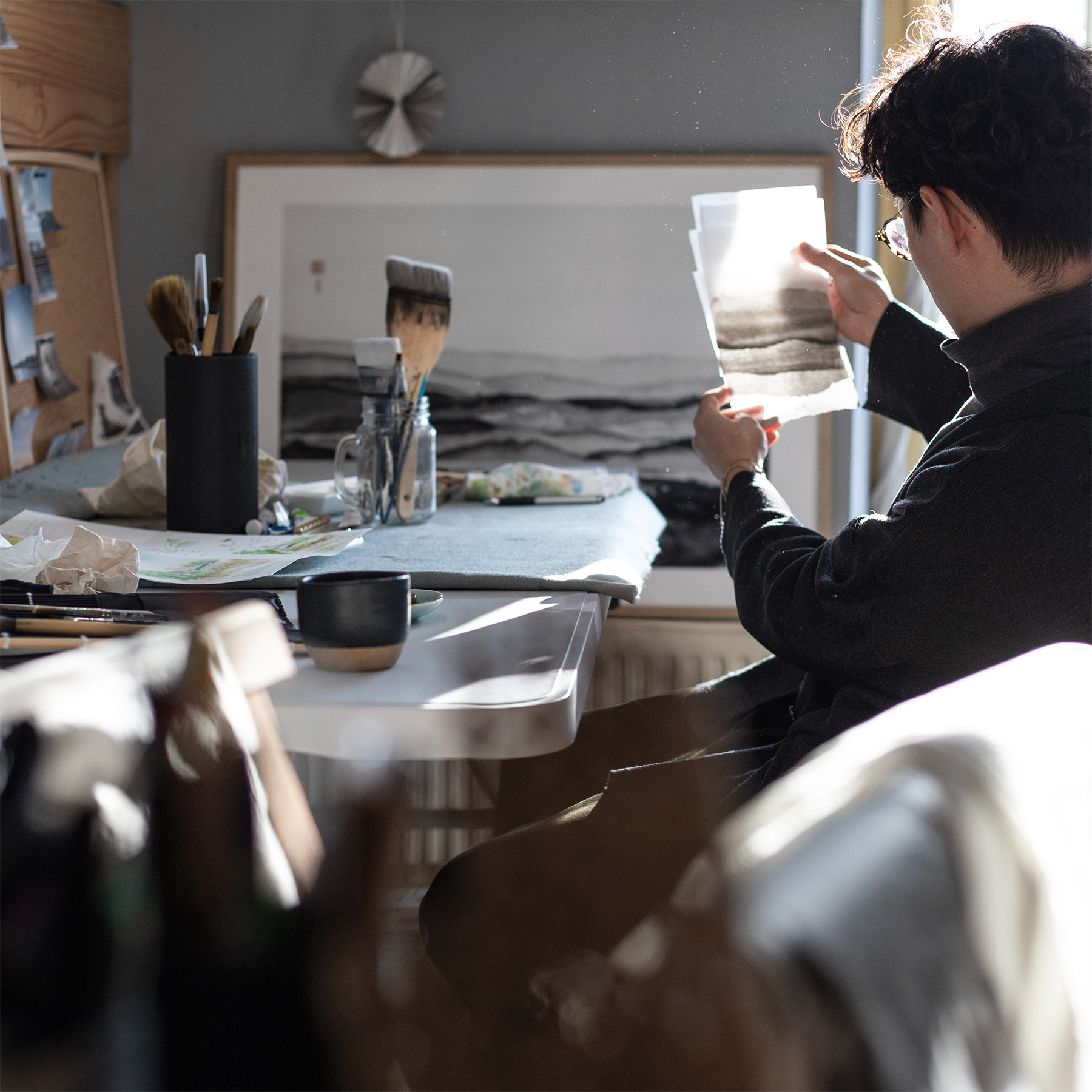Artist Jung SHEN in his studio