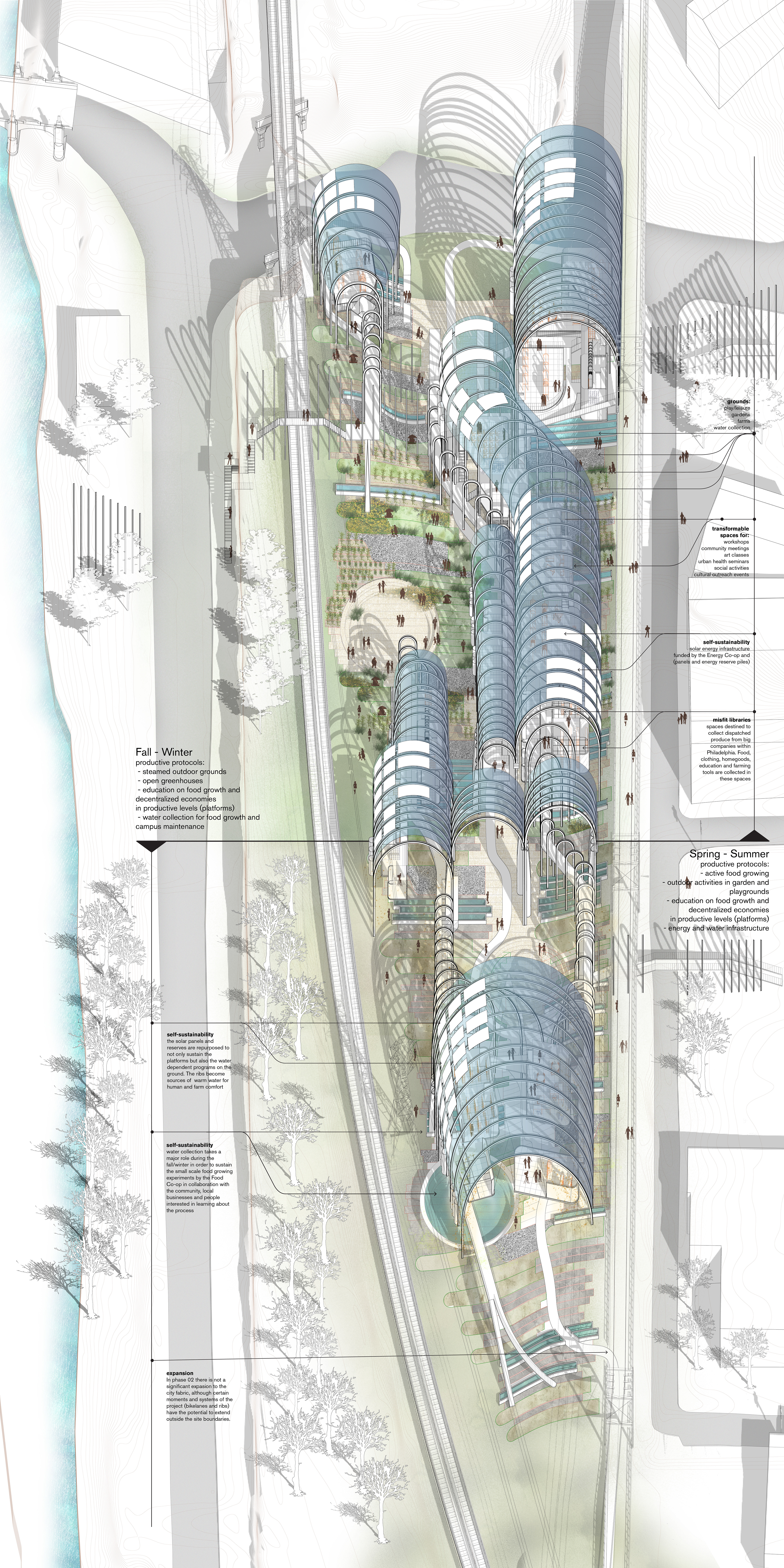 Oblique Site Plan;; Mixed media; 3D model; Line drawings; Photoshop Montage; Architecture Drawing; Architectural Visualization