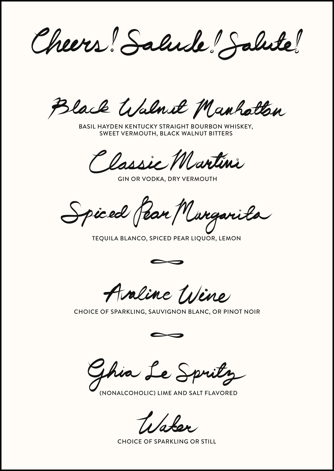 G.LABEL DECEMBER LAUNCH PARTY DRINK MENU