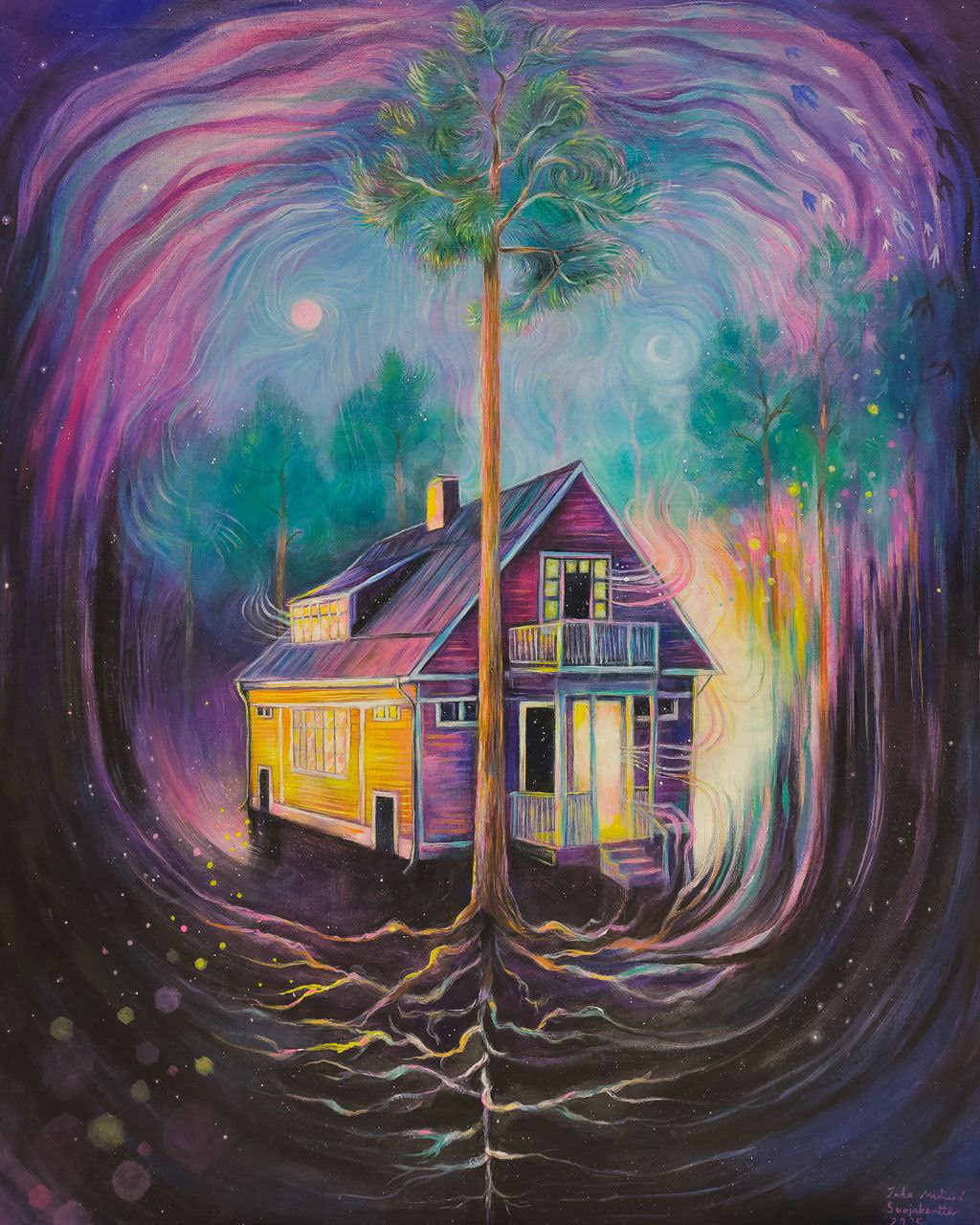 Suojakentt 2025 Öljy kankaalle 80x 100cm Yksityiskokoelmassa