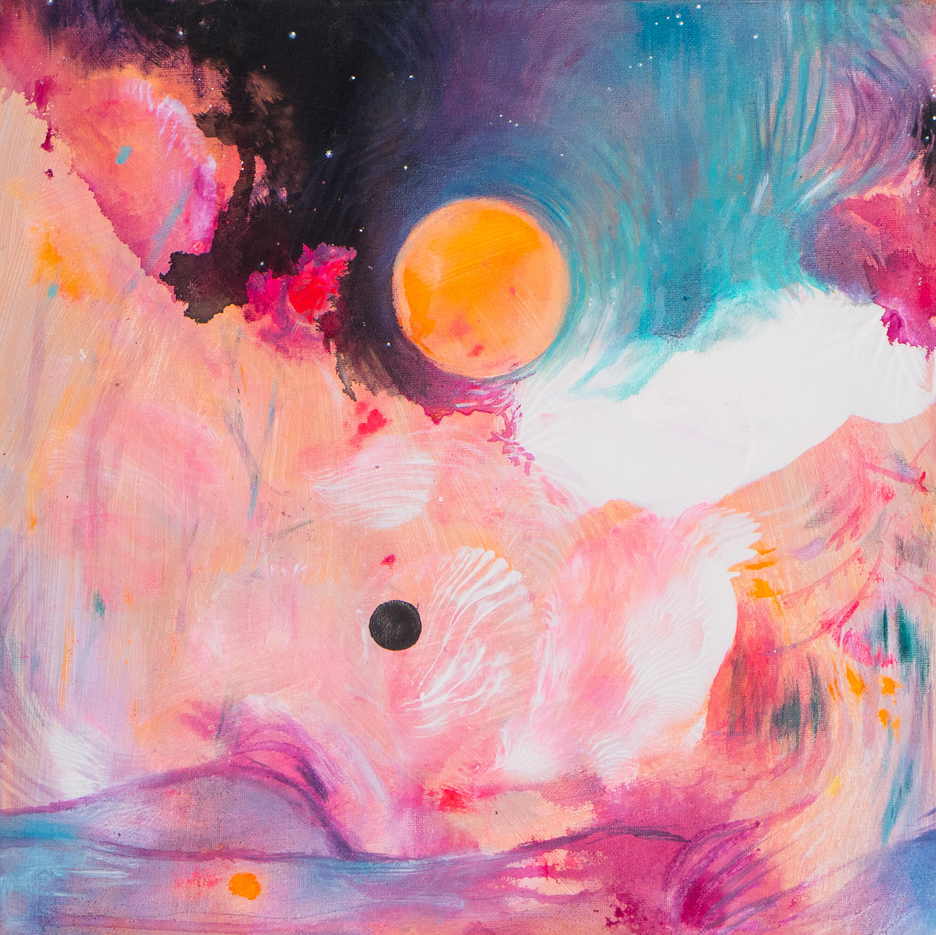 Oranssi valo 2023, öljy ja akryyli kankaalle 40 x 40 cm 