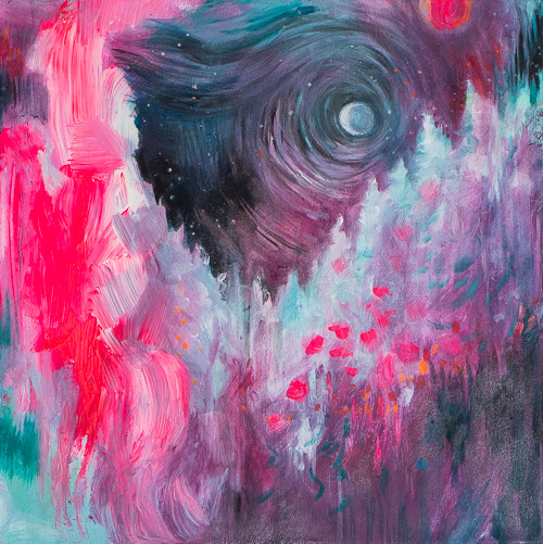 Pinkki valo 2023, öljy ja akryyli kankaalle, 40 x 40 cm 