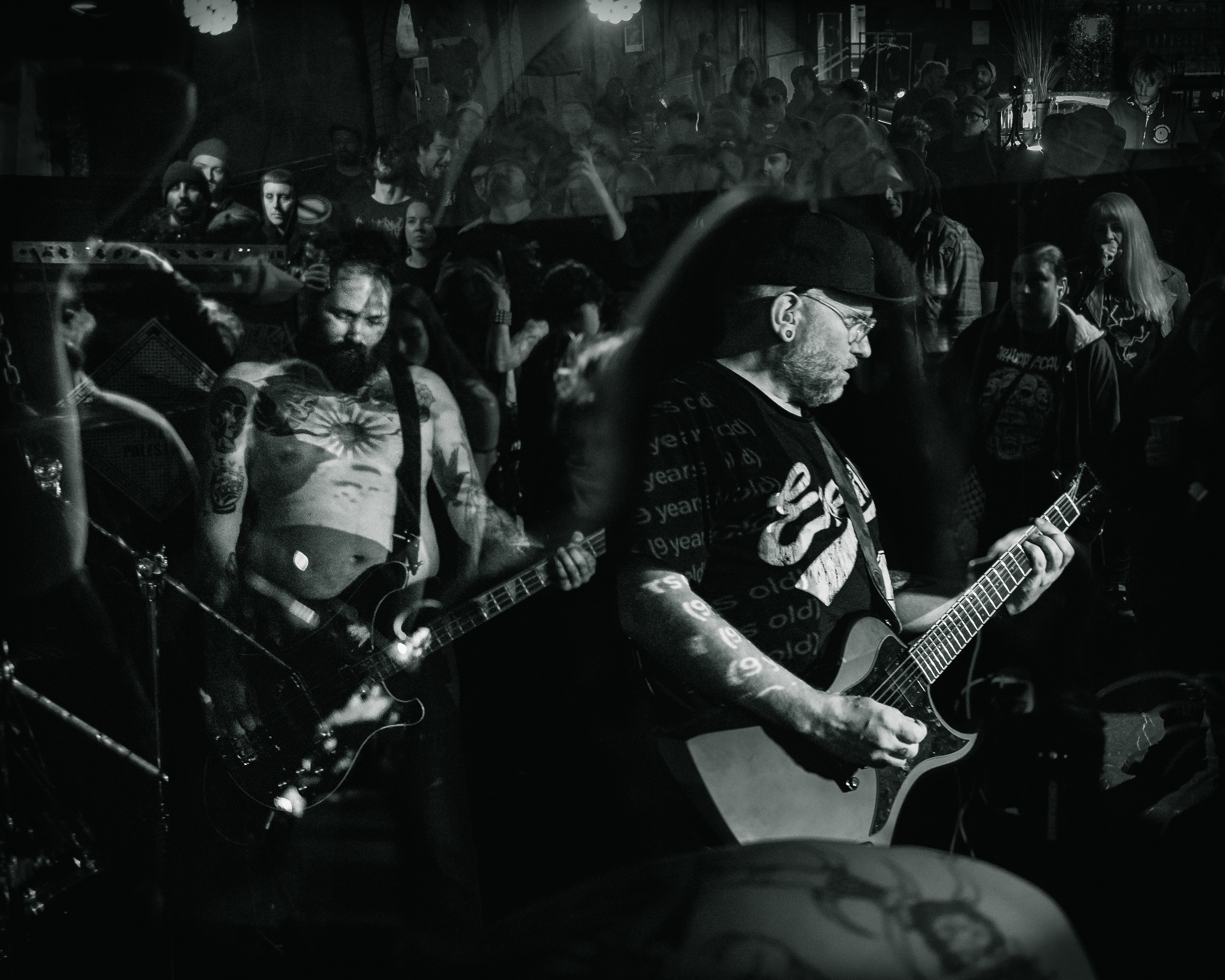 Balkan - Astoria - Vancouver - in camera double exposure of the crowd, bassist  and guitarist