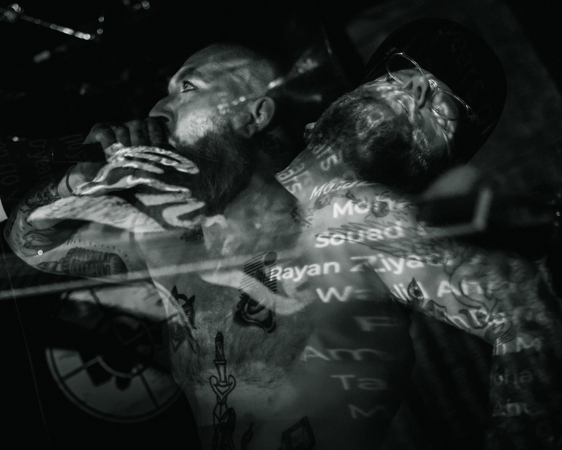 Balkan - Astoria - Vancouver - in camera double exposure of the vocalist and guitarist performing