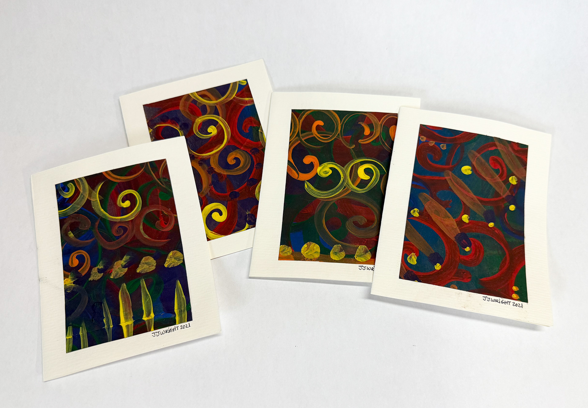 Cards. Acrylic swirl patters.