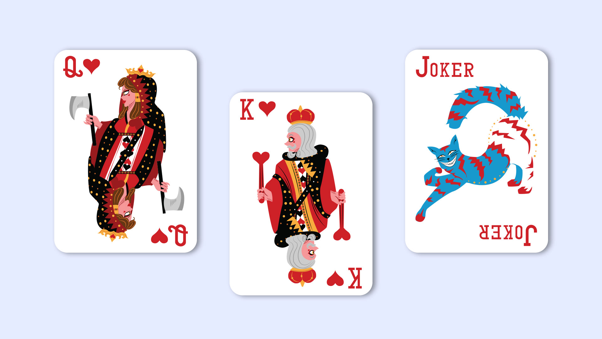 Queen of Hearts (top left), King of Hearts (middle), Cheshire Cat (top right): Stickers