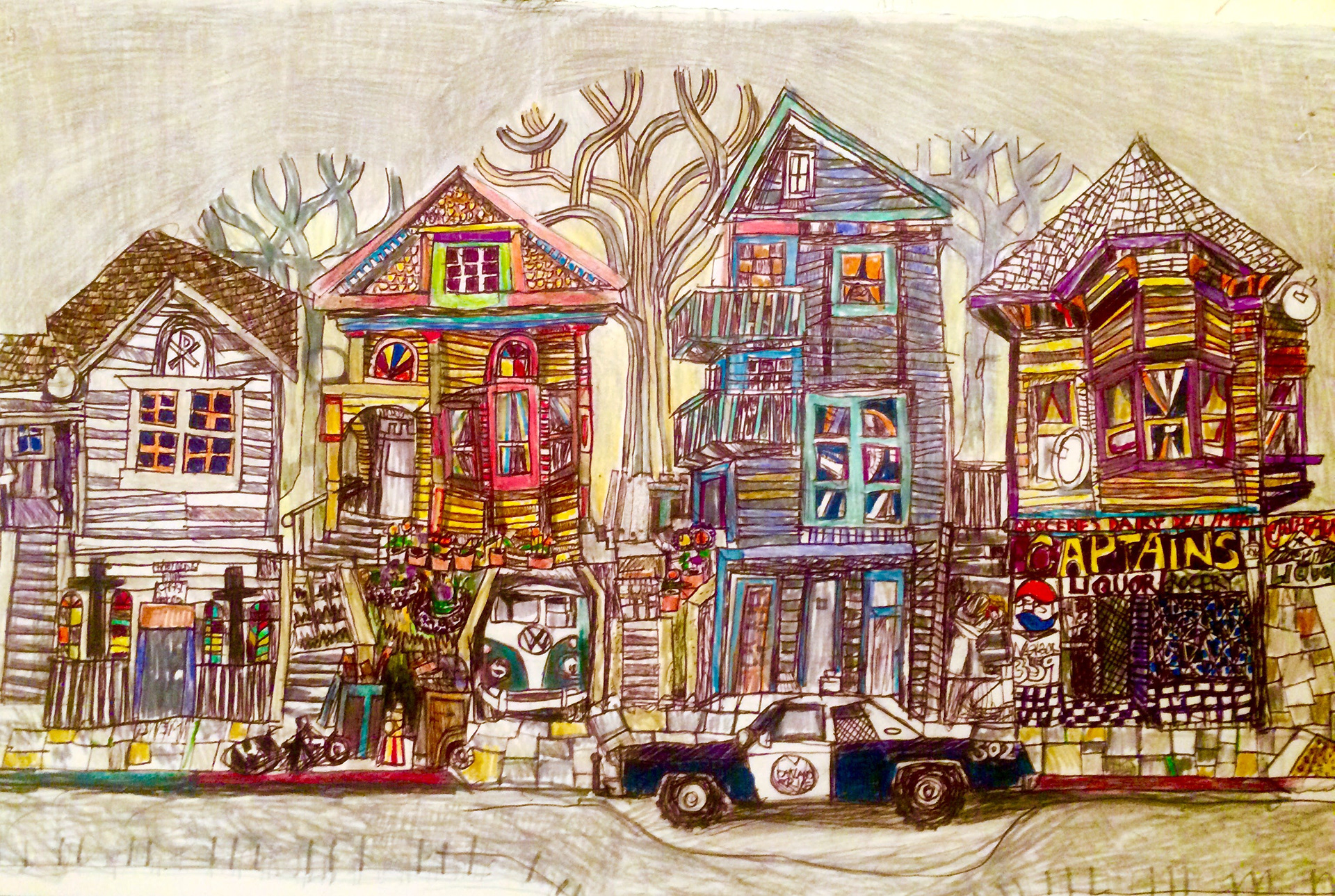 West Street. 16"x 26"  Ink and Colored Pencil.