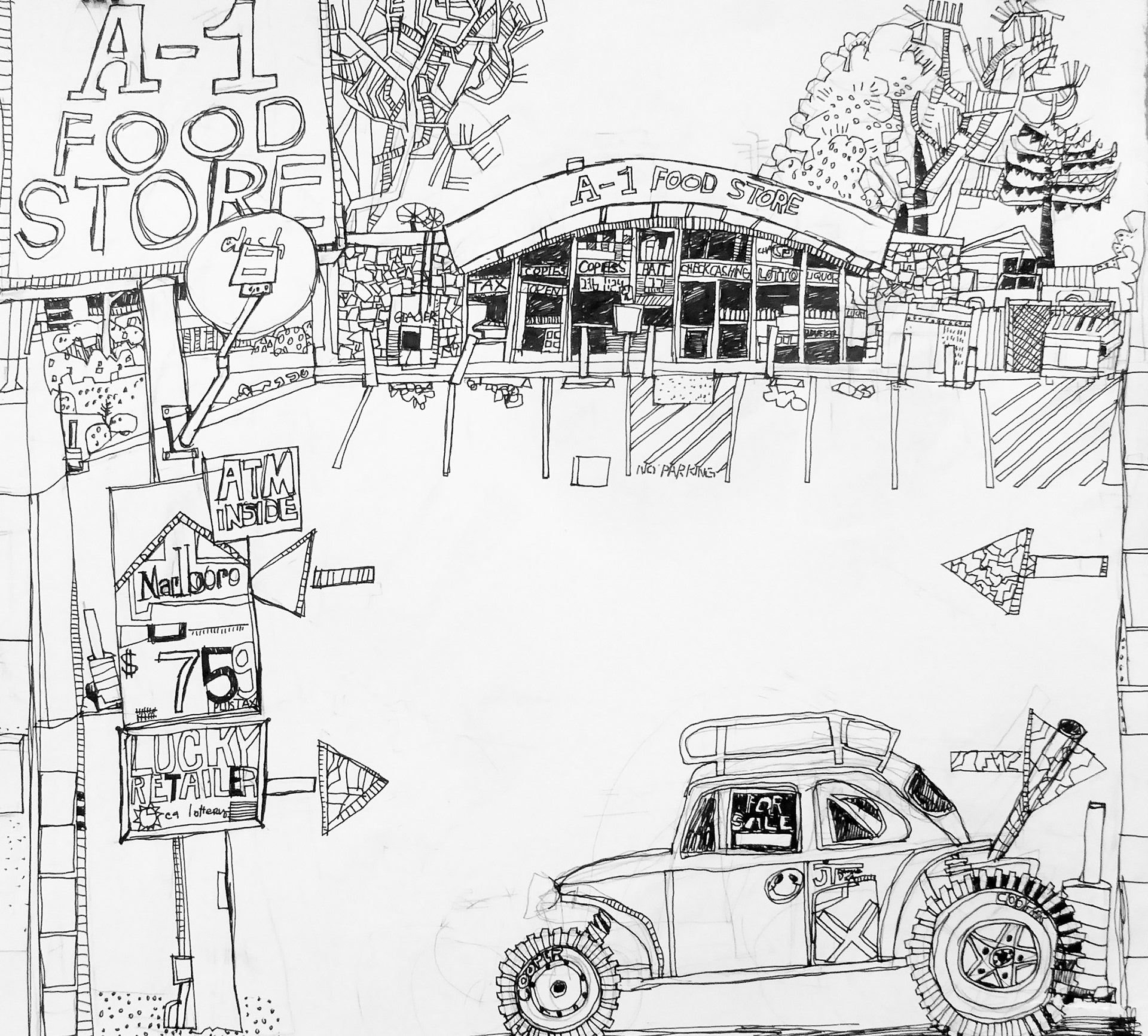 A1 Foodstore.  22"x 22"  Ink and Pencil.