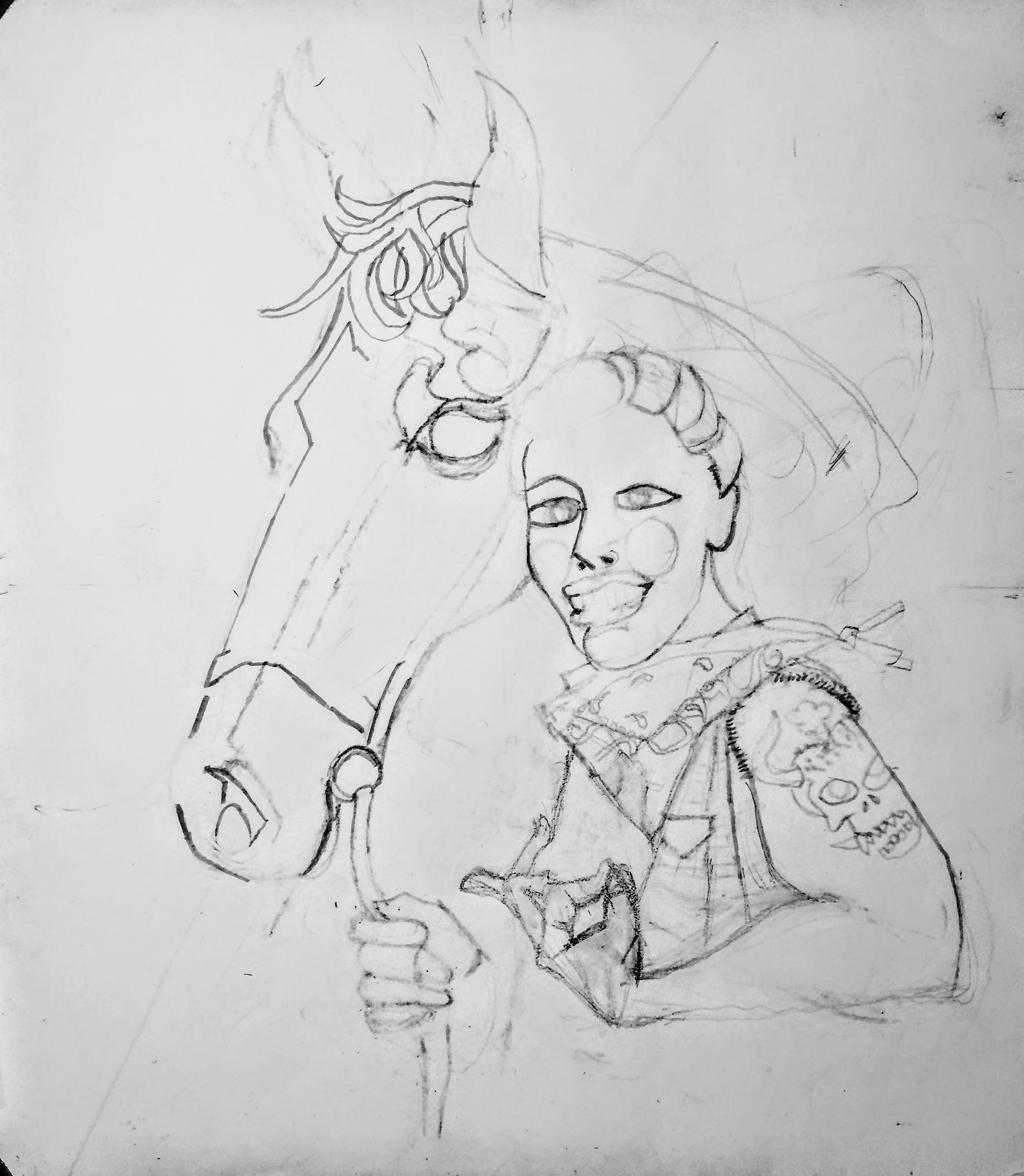 Horse Lady.  14"x 16"  Pencil and Ink.