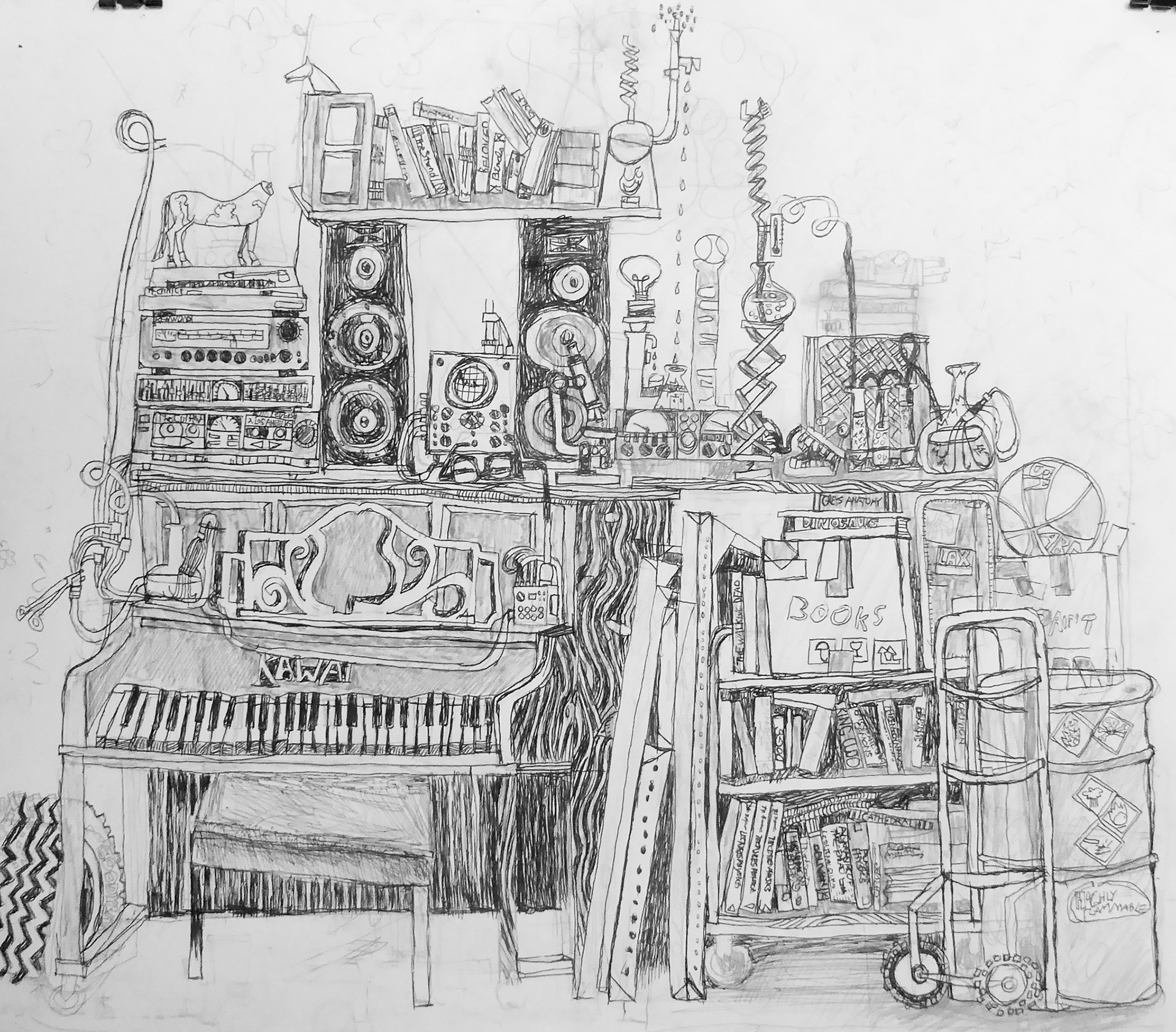 Garage Sale.  24"x 26"  Ink and Pencil.