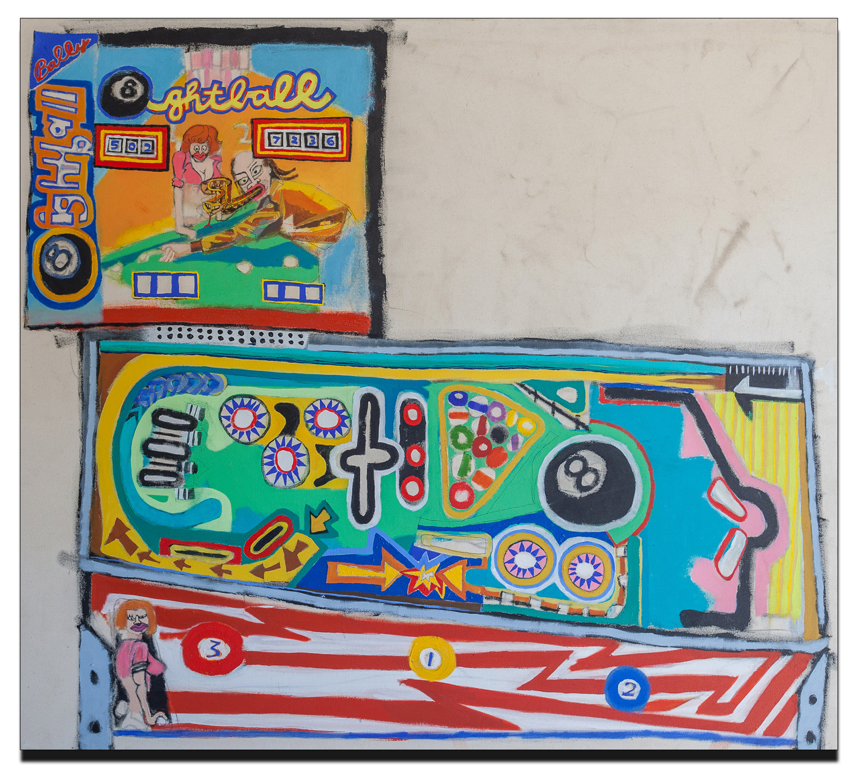 Pinball Machine. 54"x 60". Oil on Canvas.