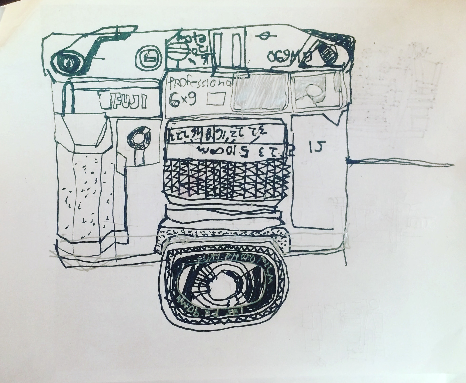 Camera.  14"x 12"  Ink, Pencil, and Marker.