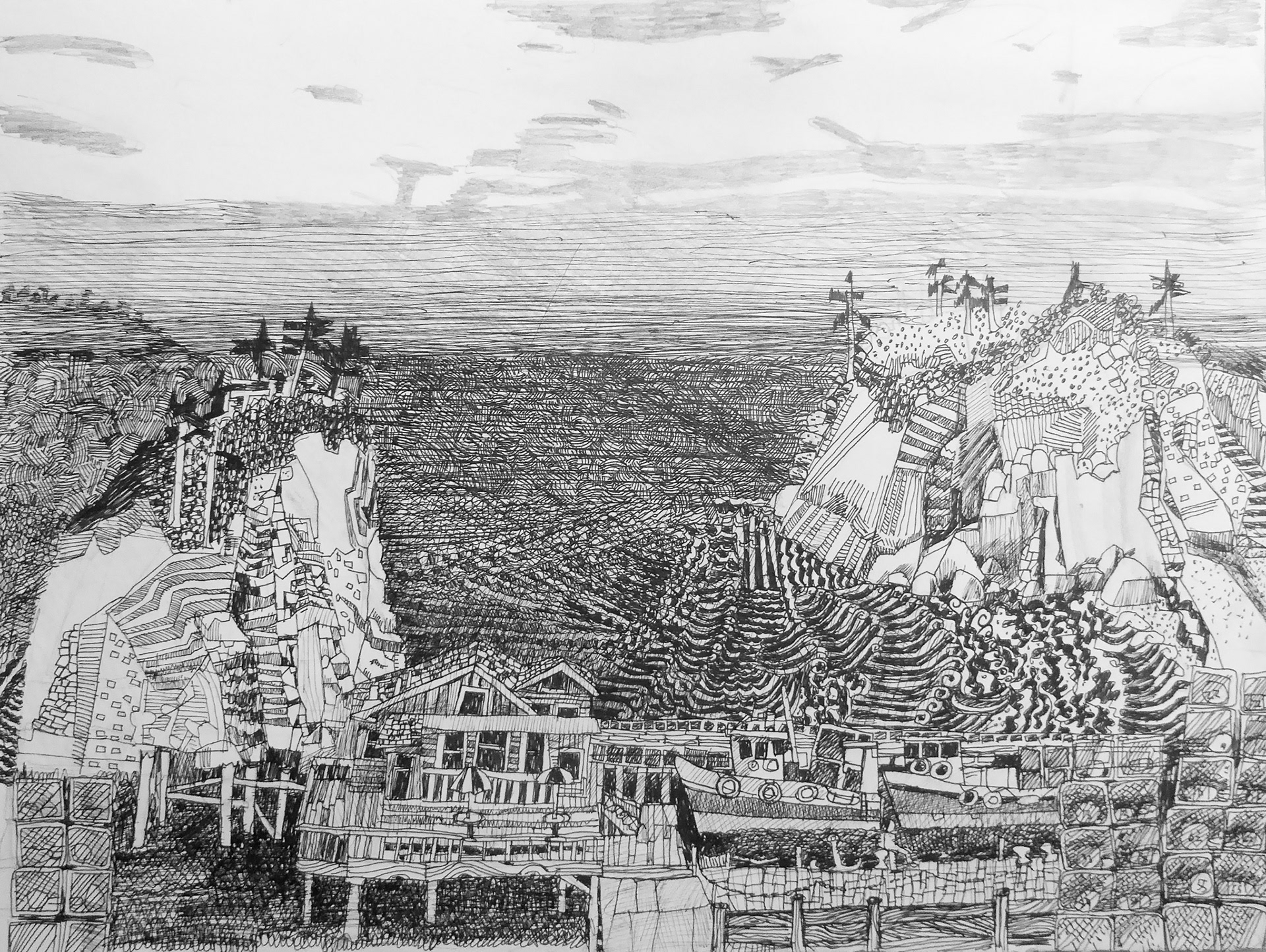 Trinidad.  22"x 30"  Ink and Pencil.