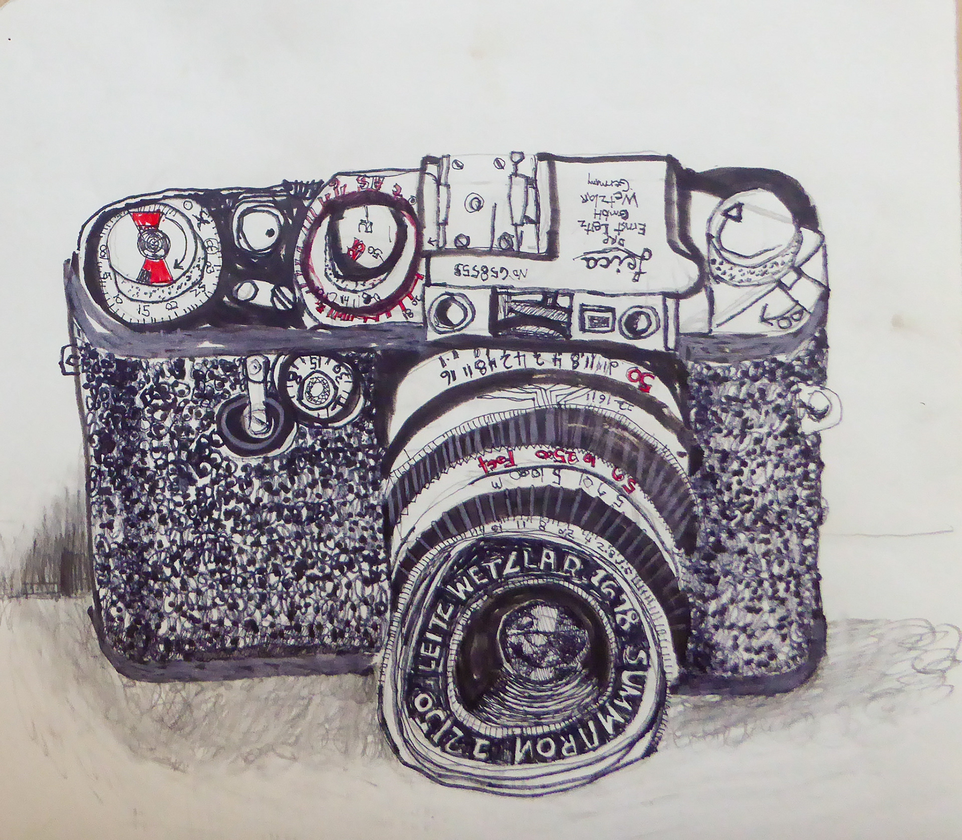 Leica.  12"x 14"  Ink and Pencil.