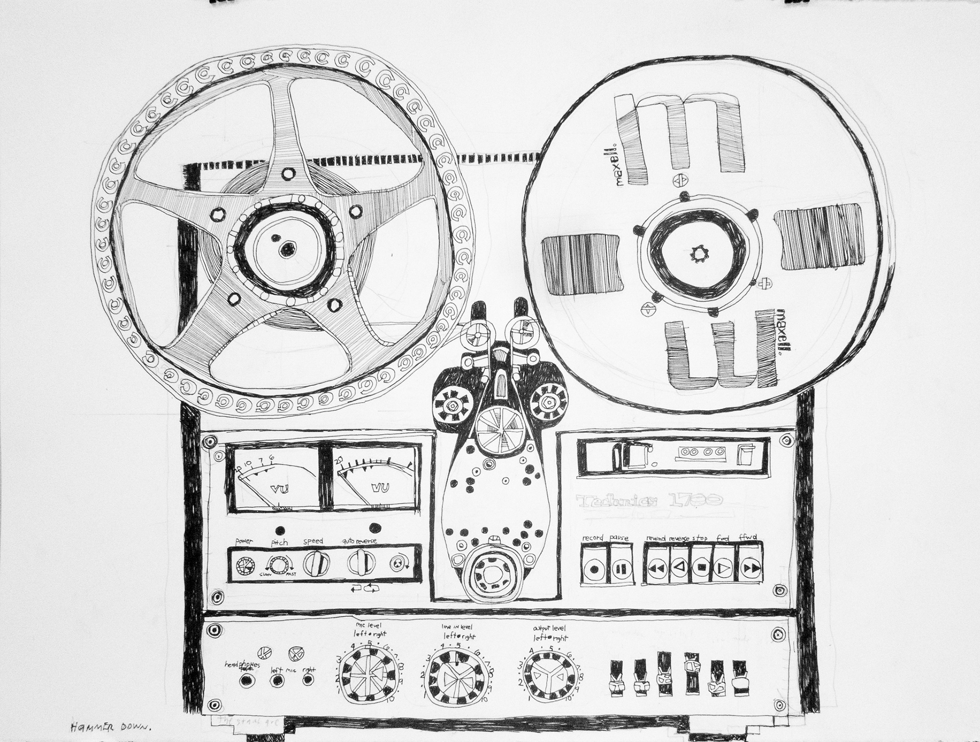 Hammer Down.  22"x 30"  Ink and Pencil.