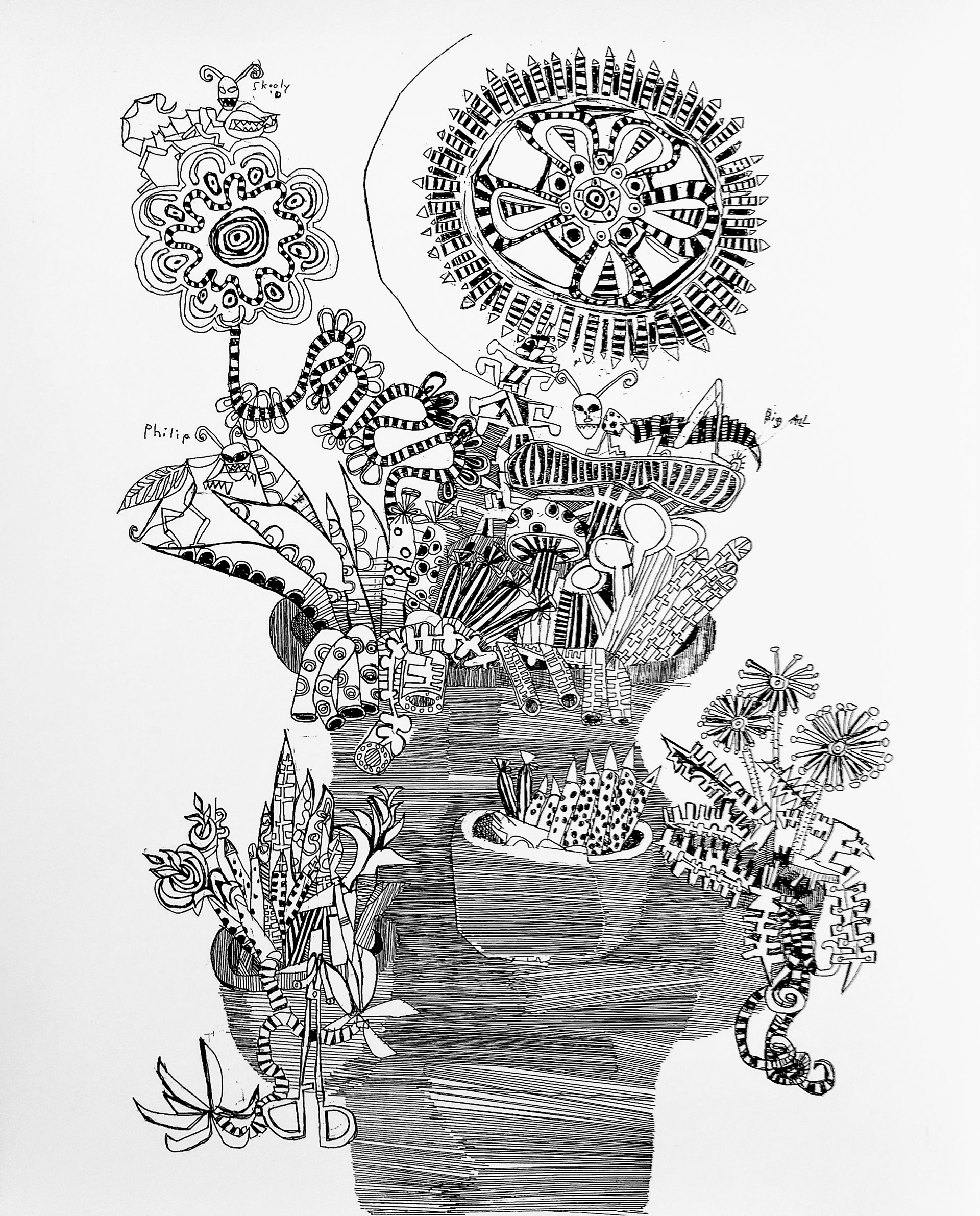 Flower Pot.  22"x 30"  Ink and Pencil.