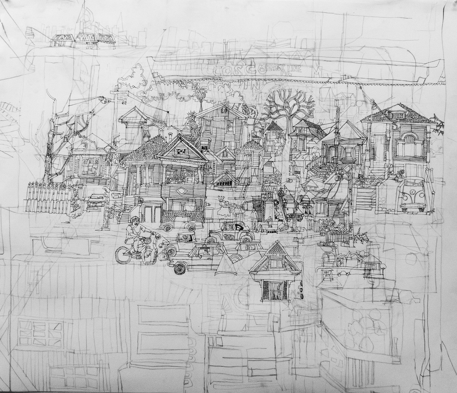 West Oakland.  Ink and Pencil.  42"x 37"