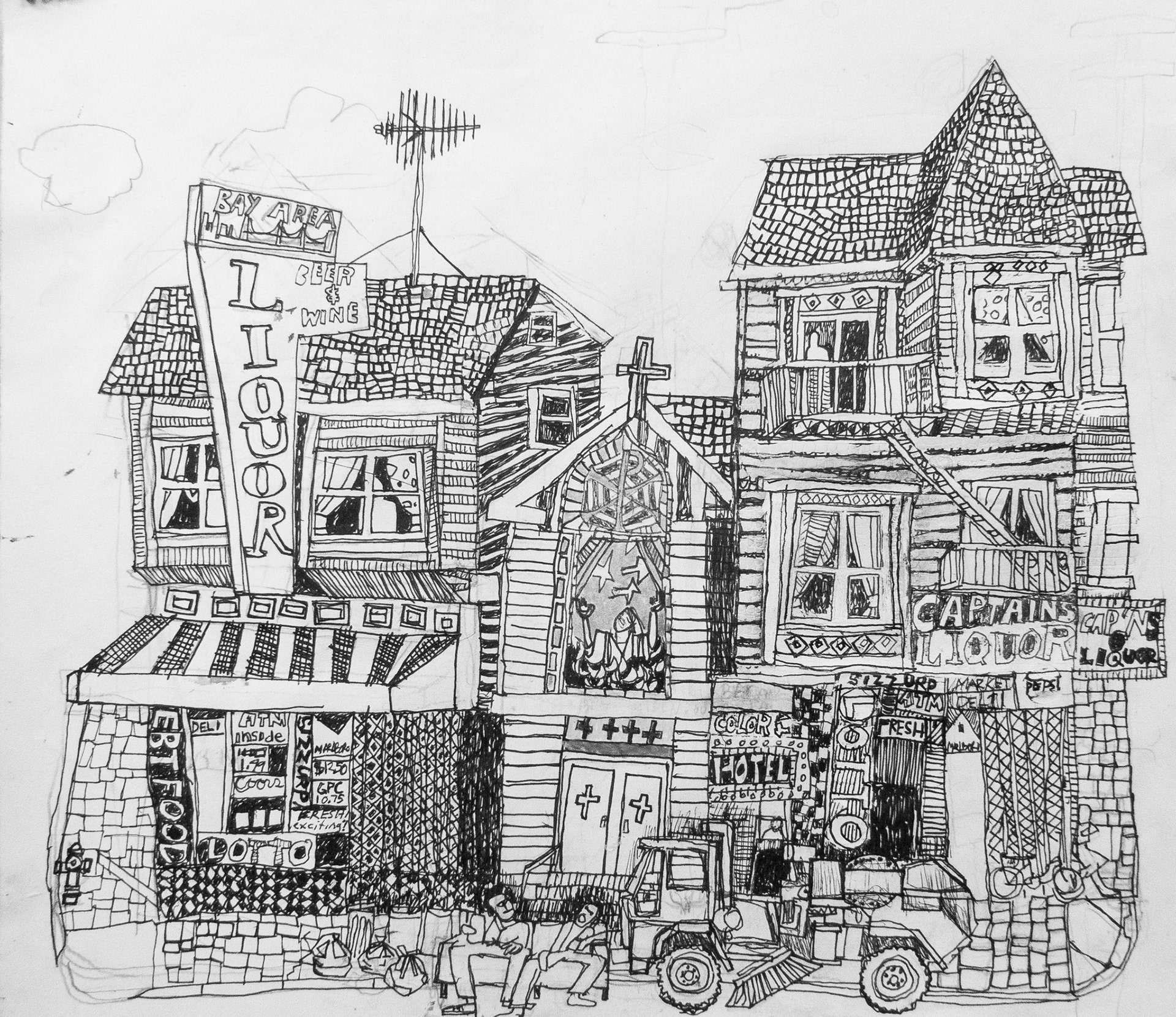 West Oakland.  20"x 22" Ink and Pencil.