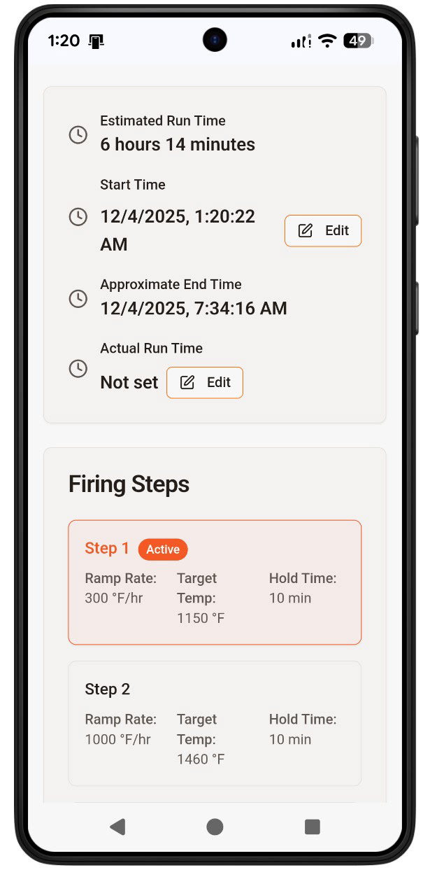 FIring Schedule: Active step higlighted