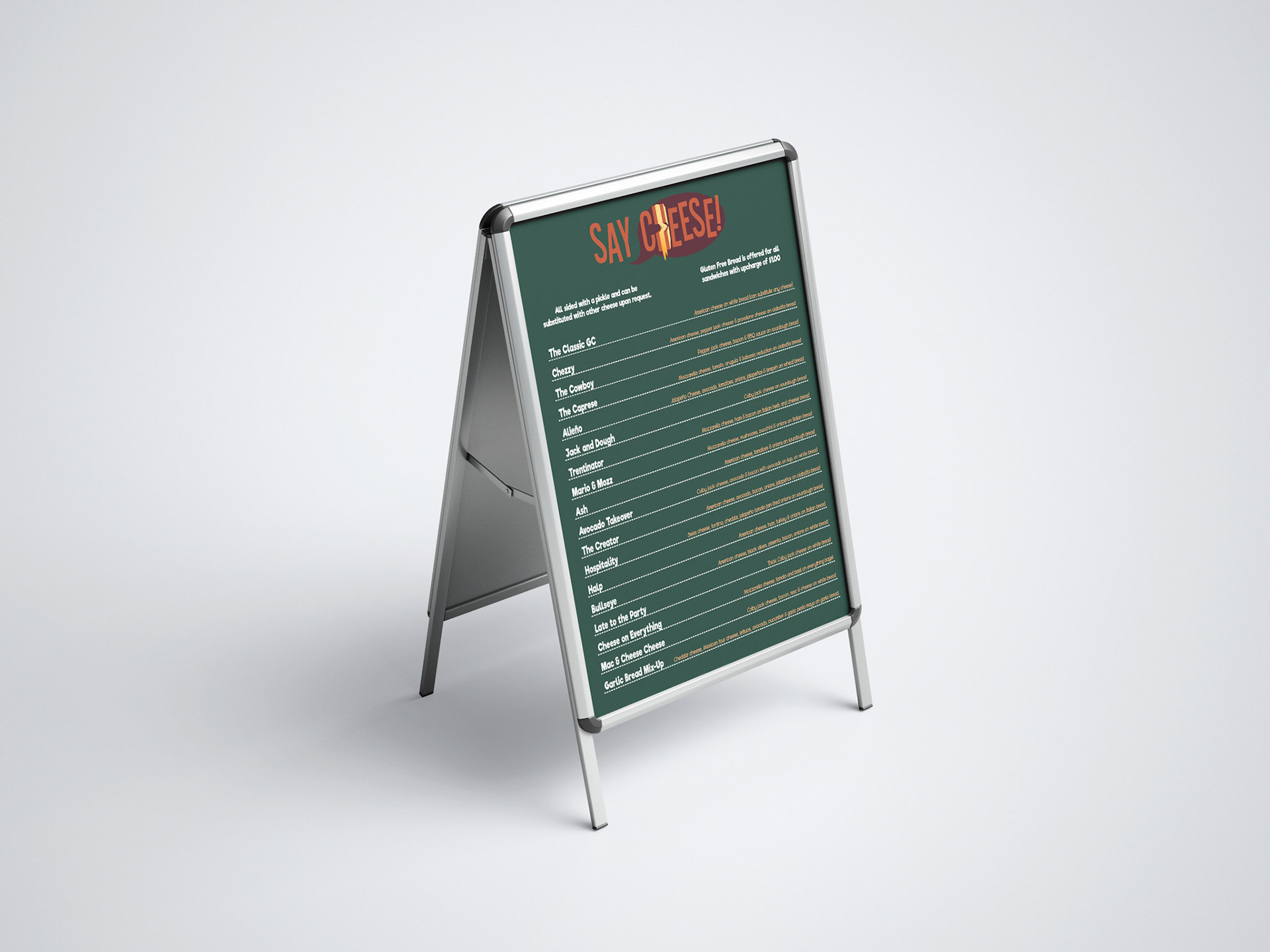 Mockup of a menu board