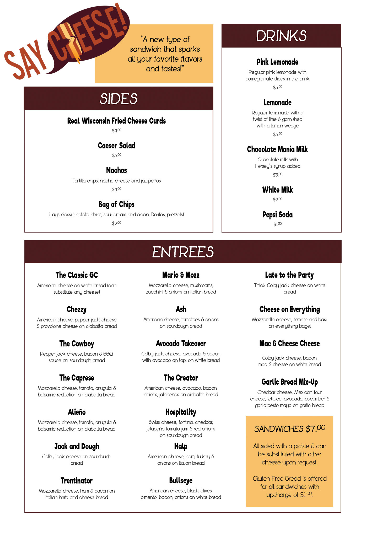 Say Cheese Menu