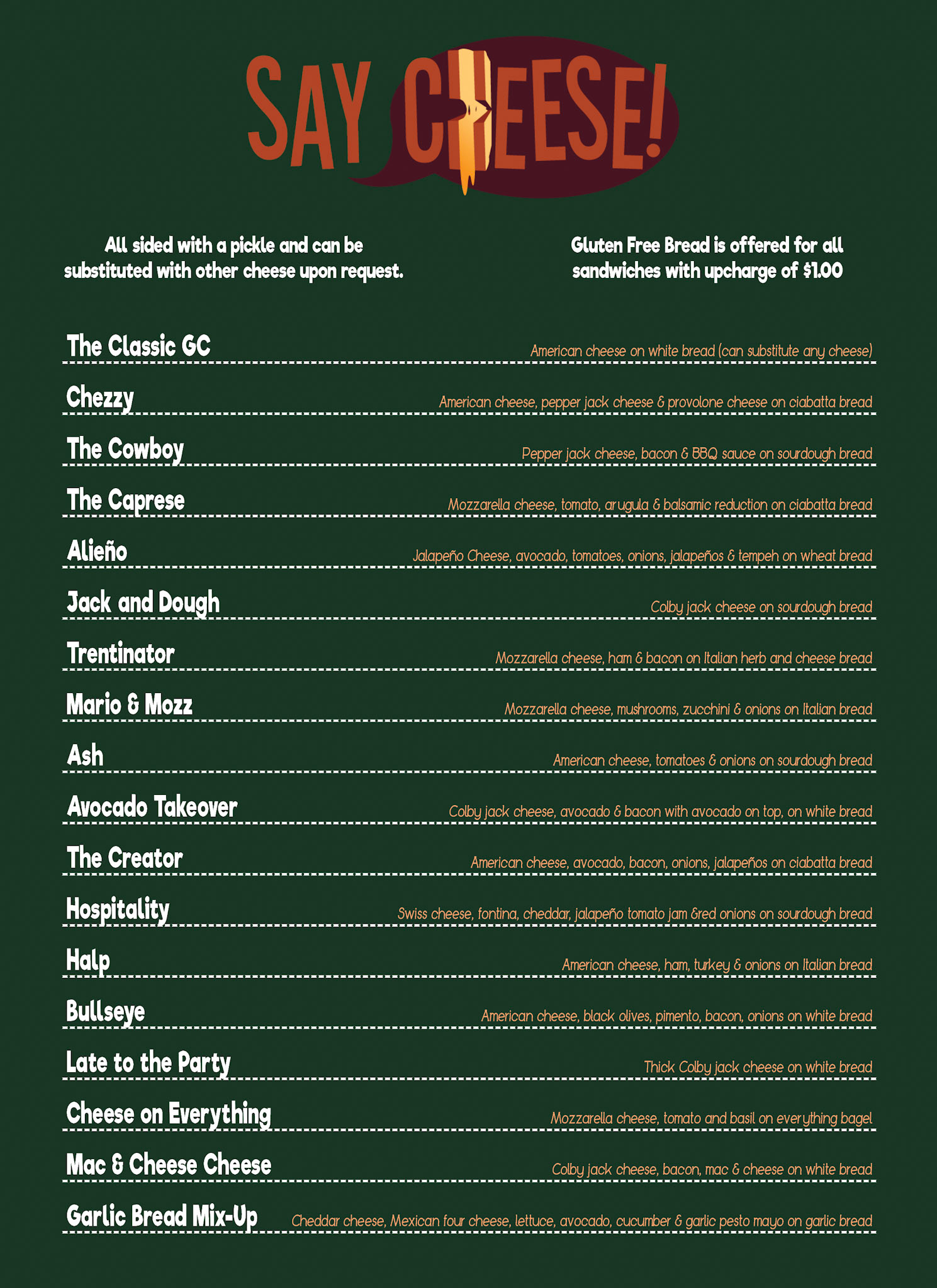 Front-facing mockup of menu board