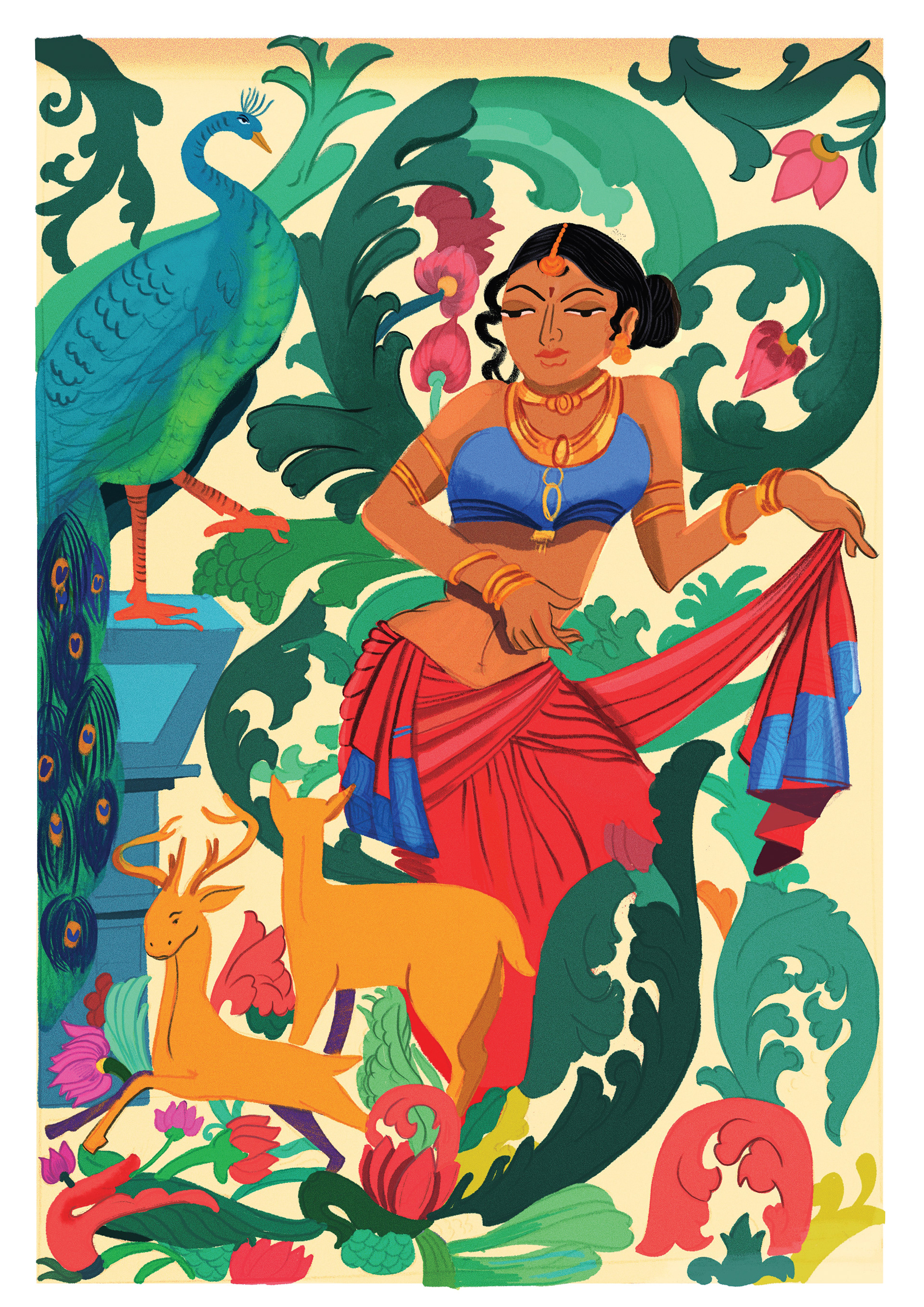 contemporary art of a woman. Mixed media illustration