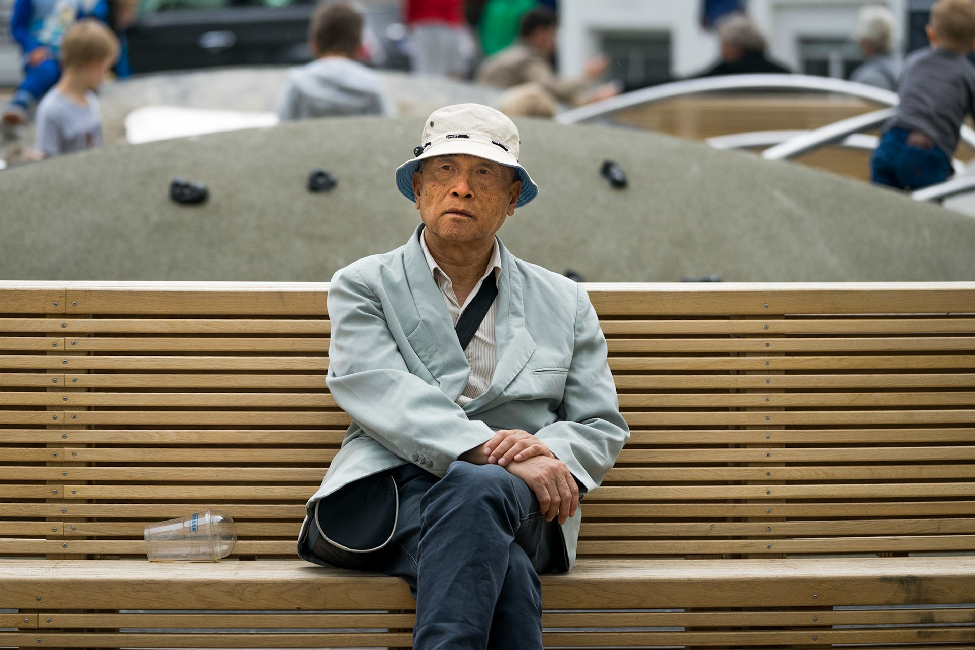 Man relaxing on bench