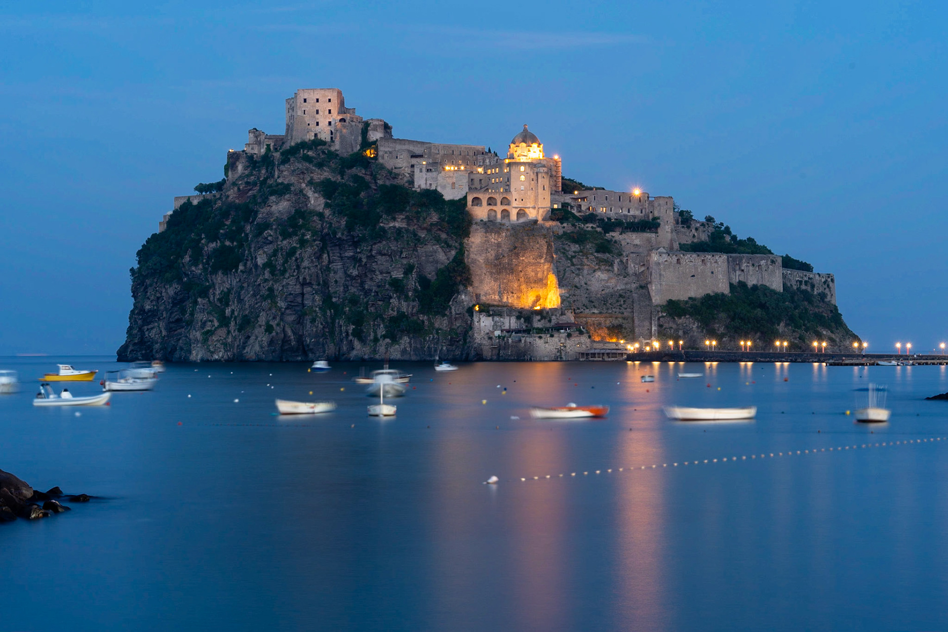 Castello Aragonese, Ischia, near Naples, Italy, at night
