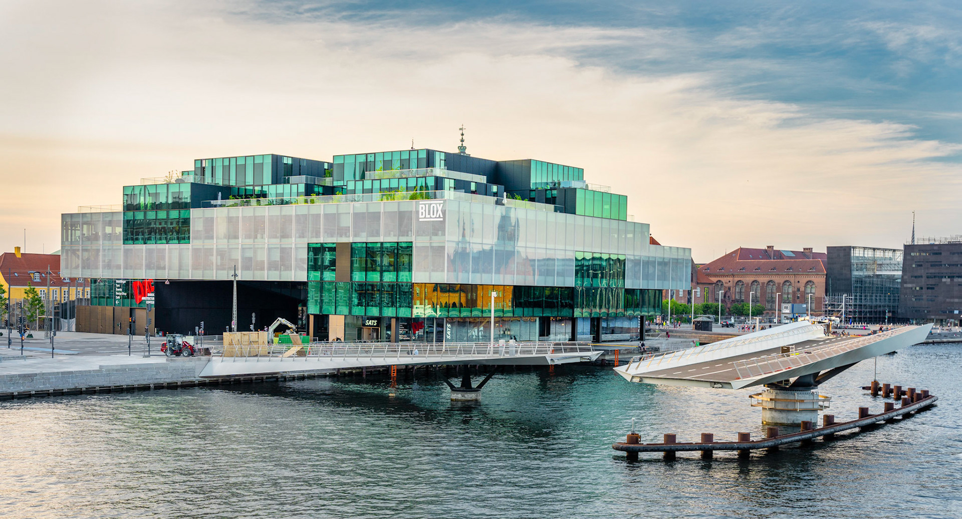 Lille Langebro under construction in front of The Blox building by the Copenhagen waterfront, domicile for DAC, Dansk Arkitektur Center.